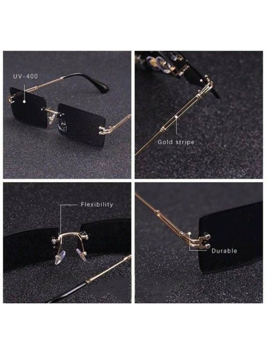 Arzonai Unisex Rectangle Sunglasses with UV Protected Lens MA-792-GOLD-BLACK-VO