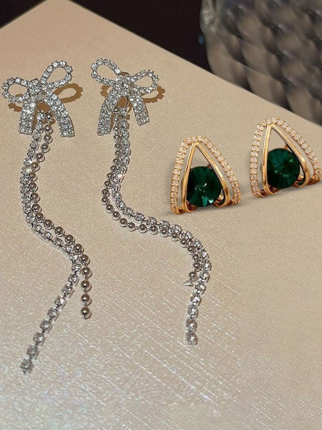 VAGHBHATT Rhodium-Plated & Multi Alloy Rhinestone Contemporary Earrings