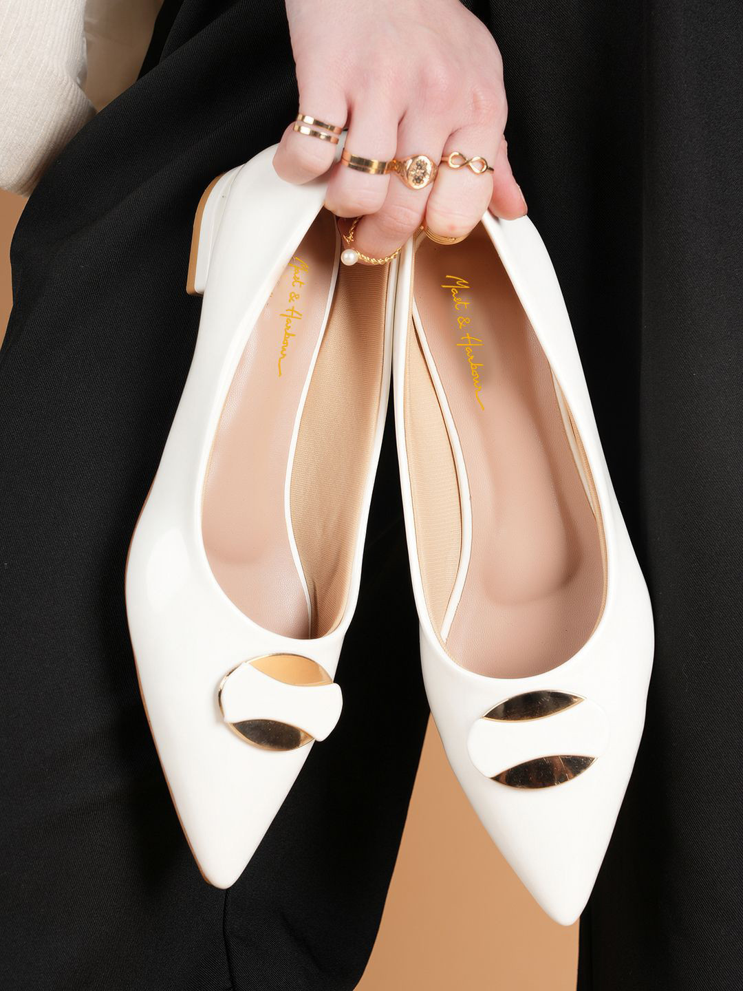 Mast & Harbour Women Pointed Toe Slip On Block Heels Ballerinas