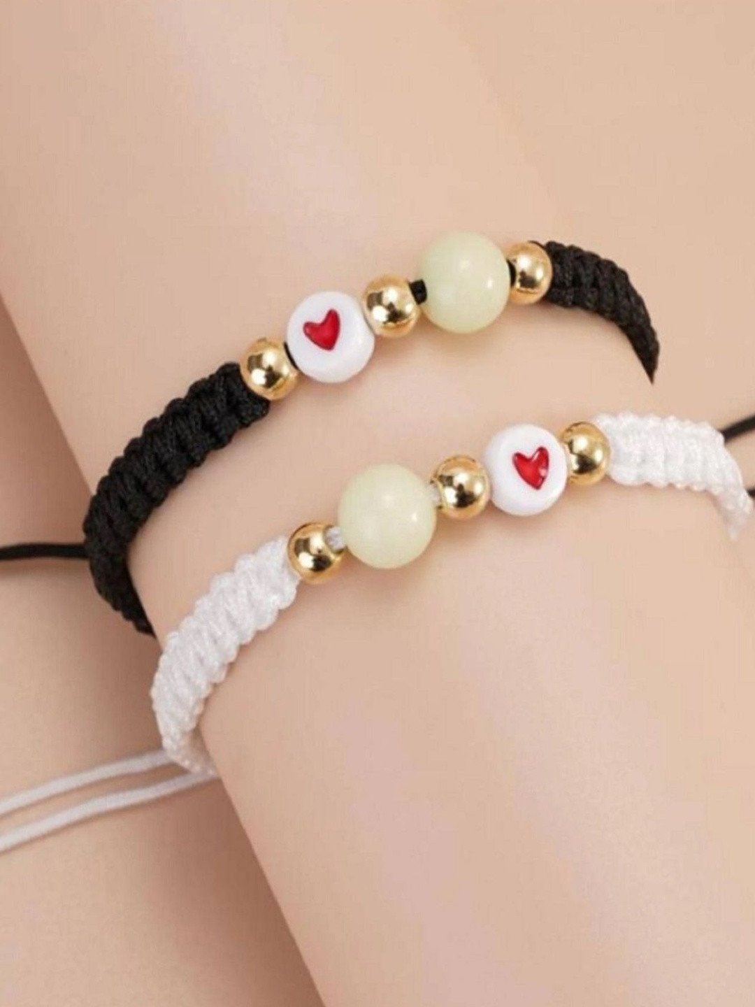 Elite creation Unisex Pack Of 2 Handcrafted Artificial beads Braided Fabric Bracelets