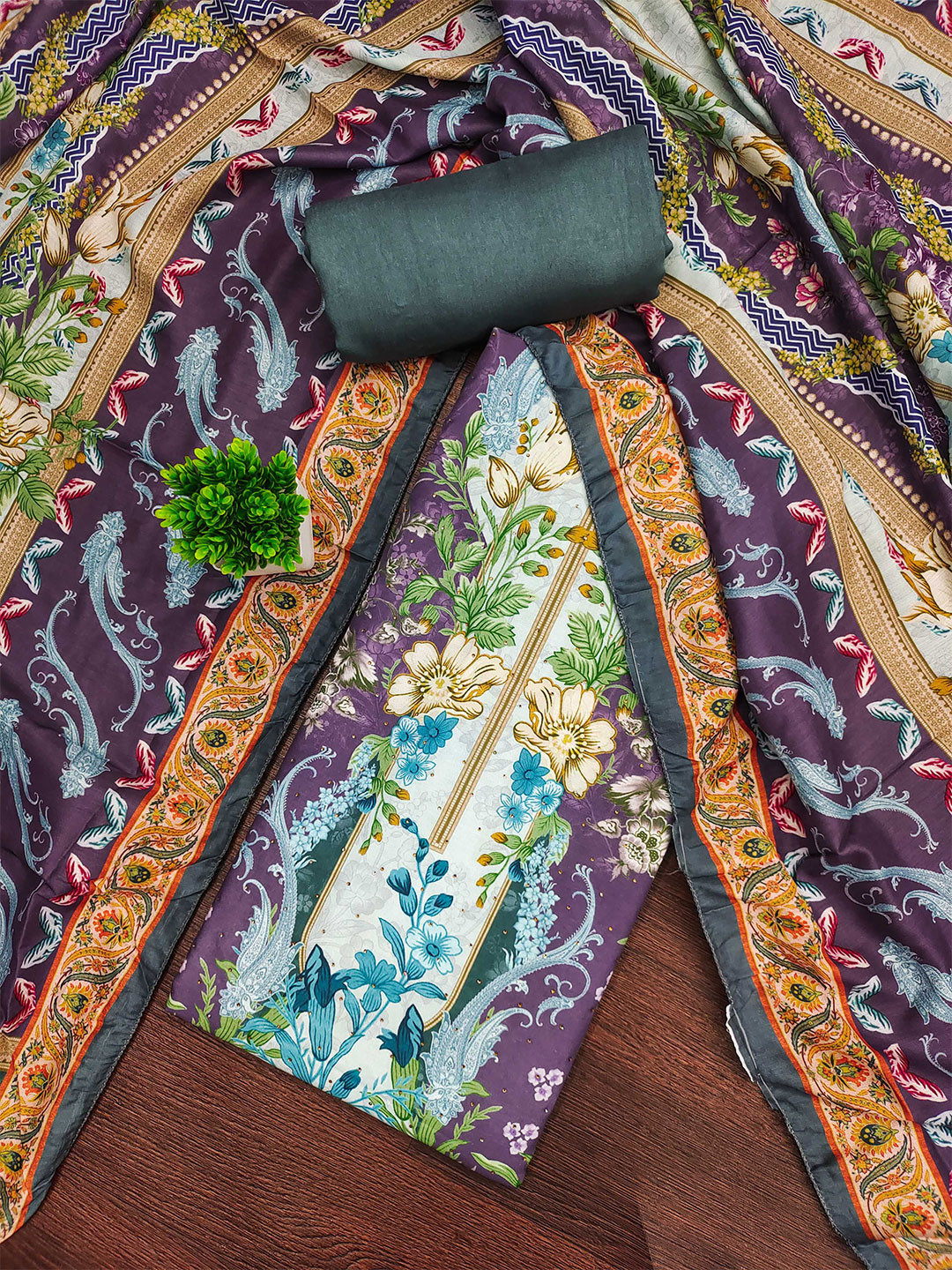 Maroosh Printed & Daimond Siroski Work Unstitched Dress Material