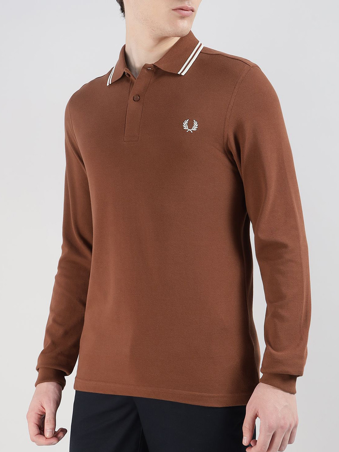 Fred Perry Men Brand Logo Printed Polo Collar Cotton T-shirt