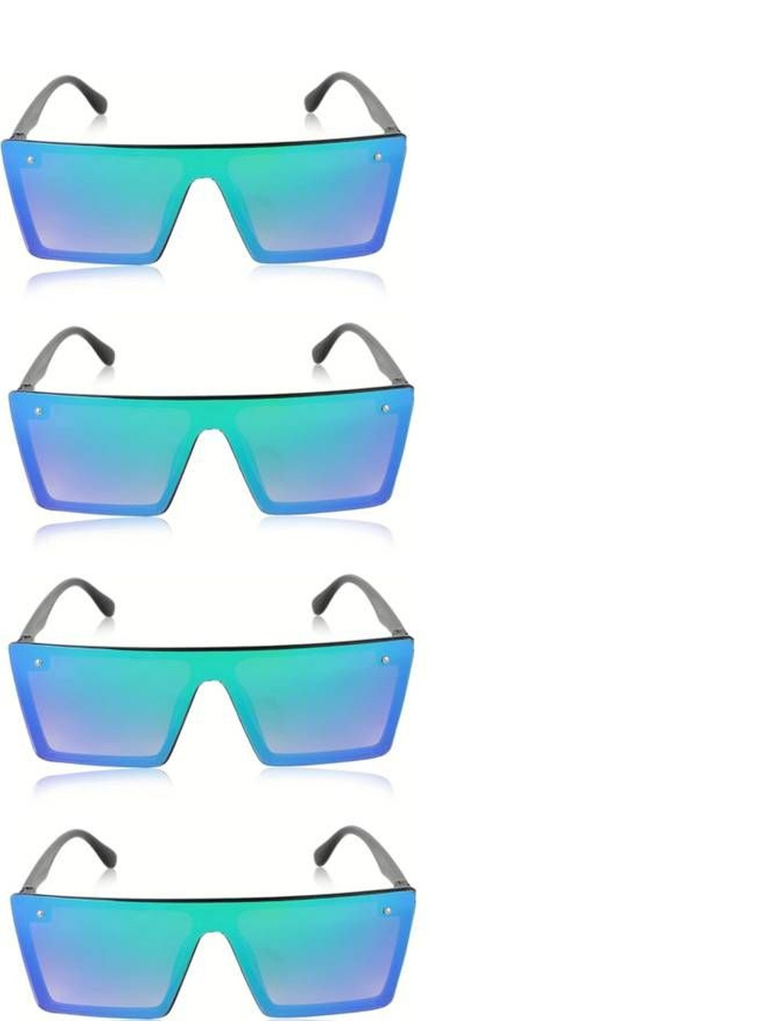 Arzonai Unisex Pack of 4 Clear Lens & Blue Square Sunglasses with