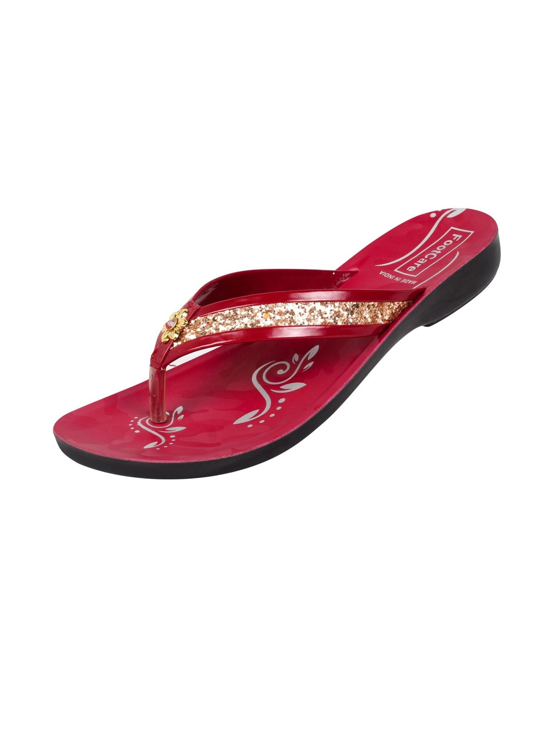 FOOT CARE Women Maroon Open Toe Casual Slip-On T-Strap Flats