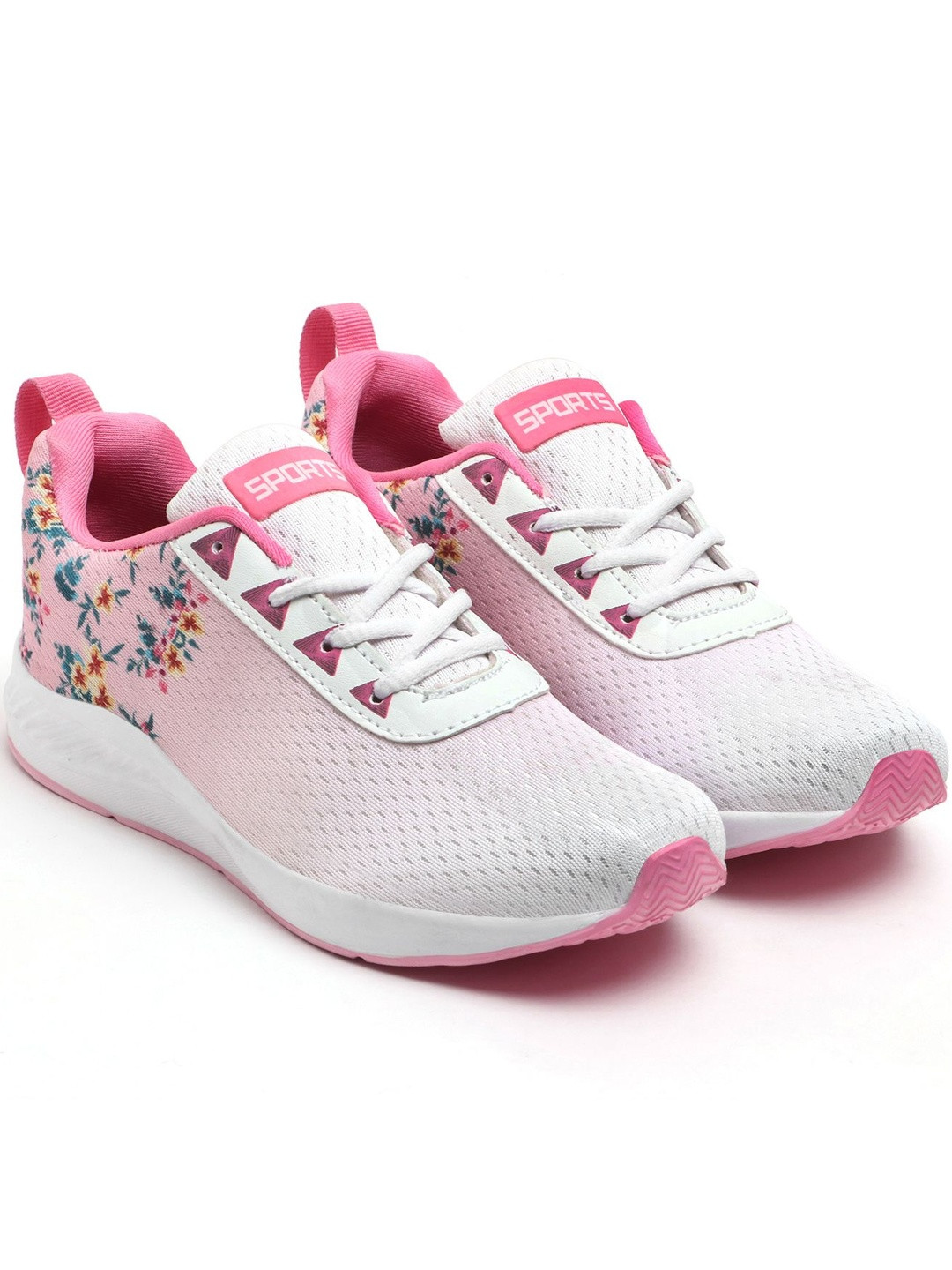 TOMSY CHOICE Women Pink & White Printed Lace Up Mesh Walking Non-Marking Shoes
