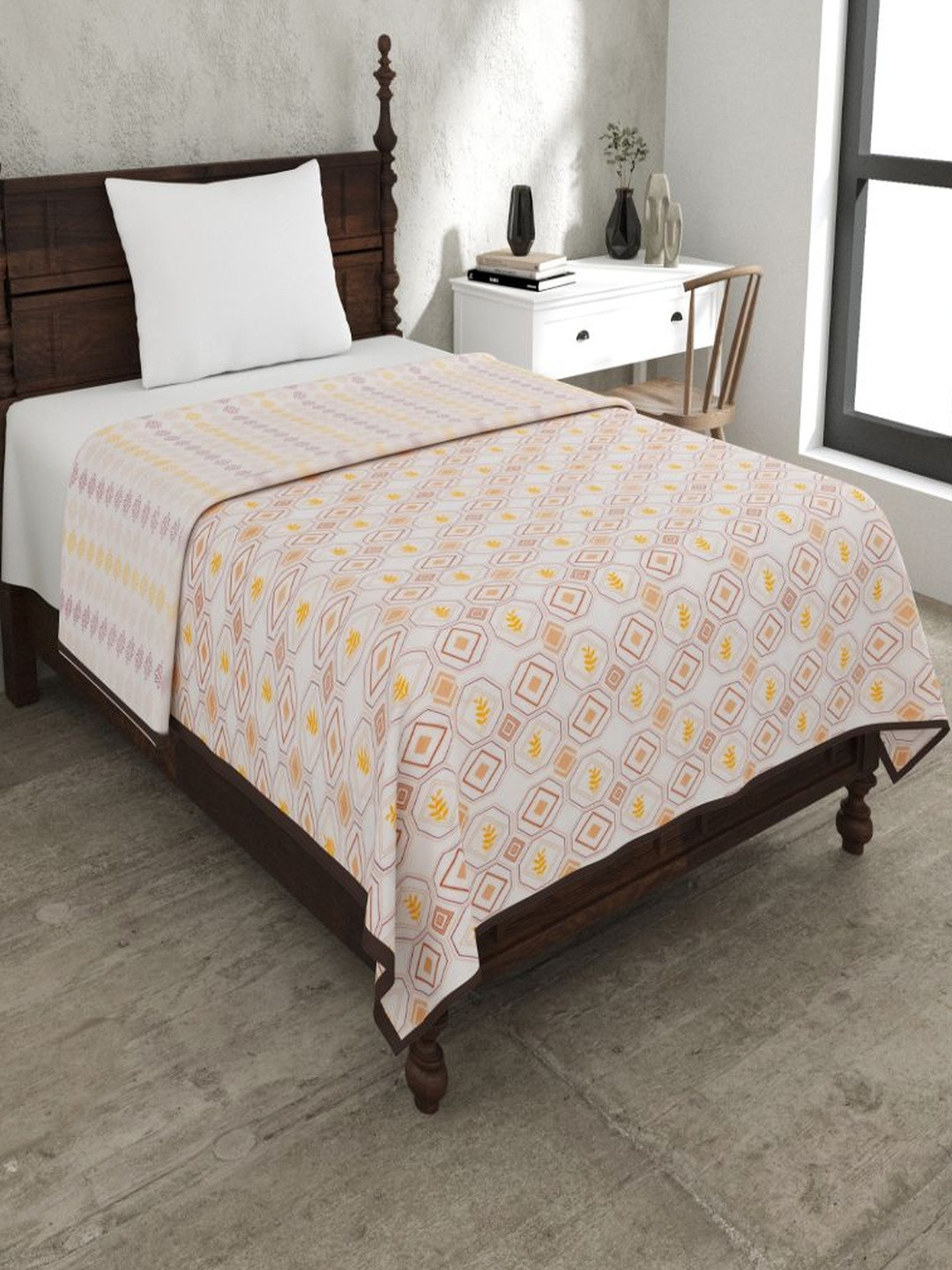 Myntra Elegant Homes Peach-Colored 180 GSM Ethnic Motifs Cotton AC Room Single Bed Dohar