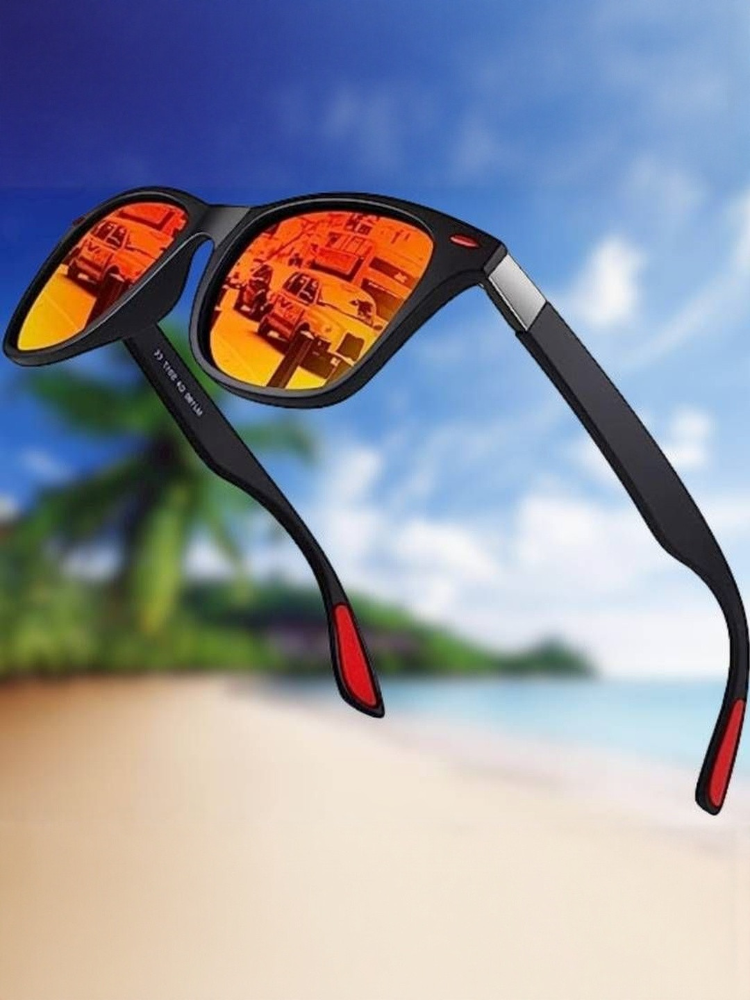 Arzonai Unisex Orange Lens & Black Sunglasses with UV Protected Lens