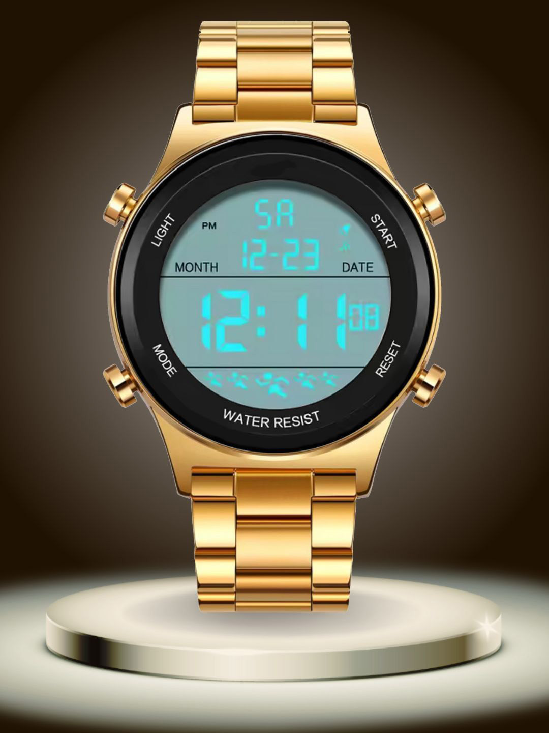 PAPIO Men Dial & Bracelet Style Straps Digital LED Backlight Watch DIGITAL-031 GOLD