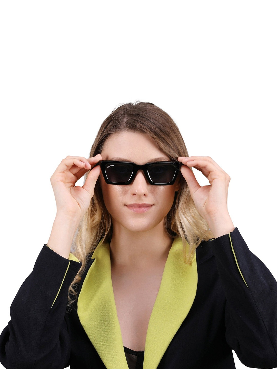 Arzonai Unisex Black Lens & Frame Rectangle Sunglasses