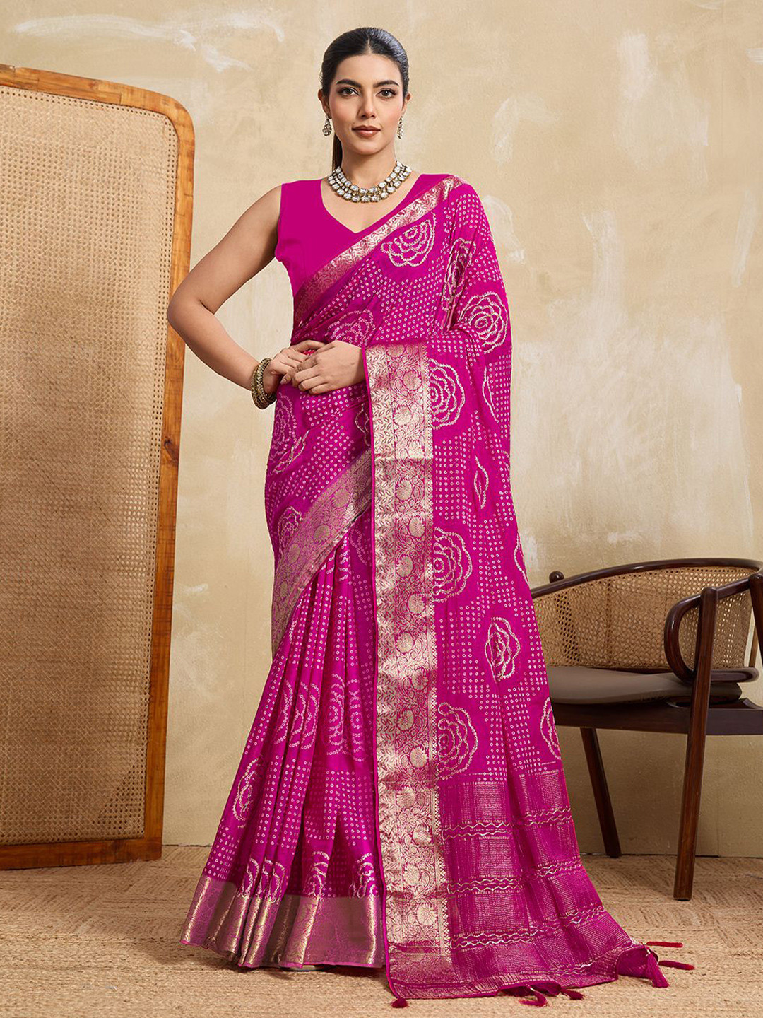 SOHINI NX Zari Pure Chiffon Bandhani Saree