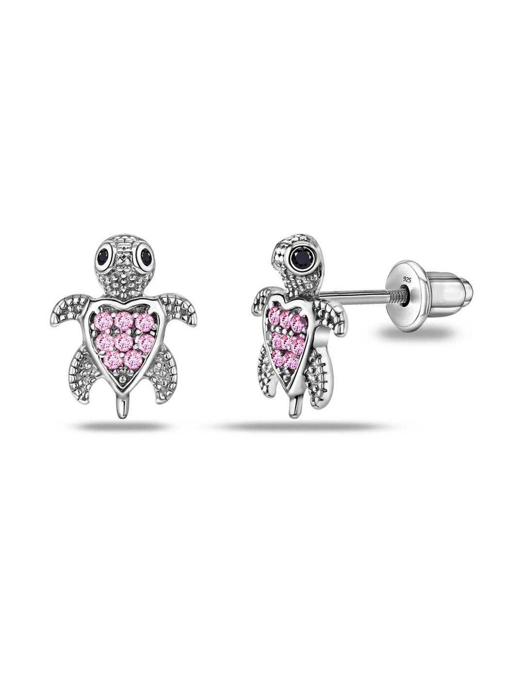 LeCalla Girls 925 Sterling Silver Rhodium Plated Cubic Zirconia Studded Animal Studs