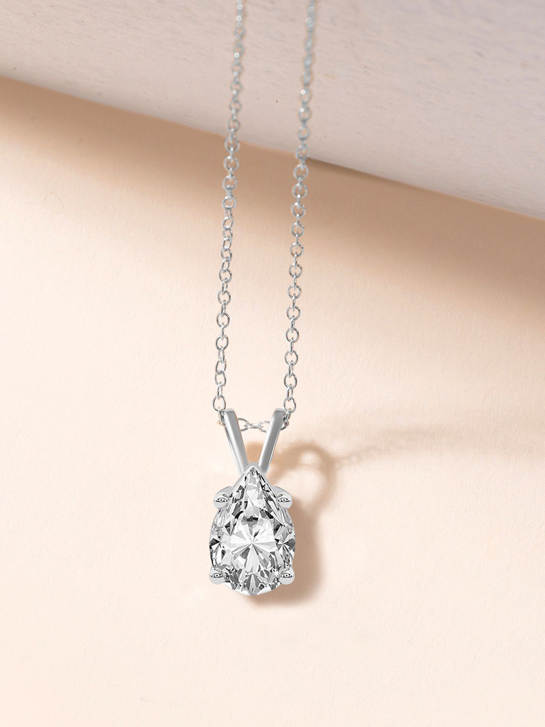 Sparkles Women 14Kt White Gold Prong Pear Solitaire Pendant With Lab Grown Diamond - 0.75g