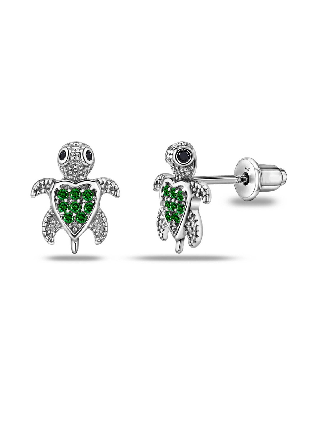 LeCalla Girls 925 Sterling Silver Rhodium Plated Cubic Zirconia Studded Animal Studs