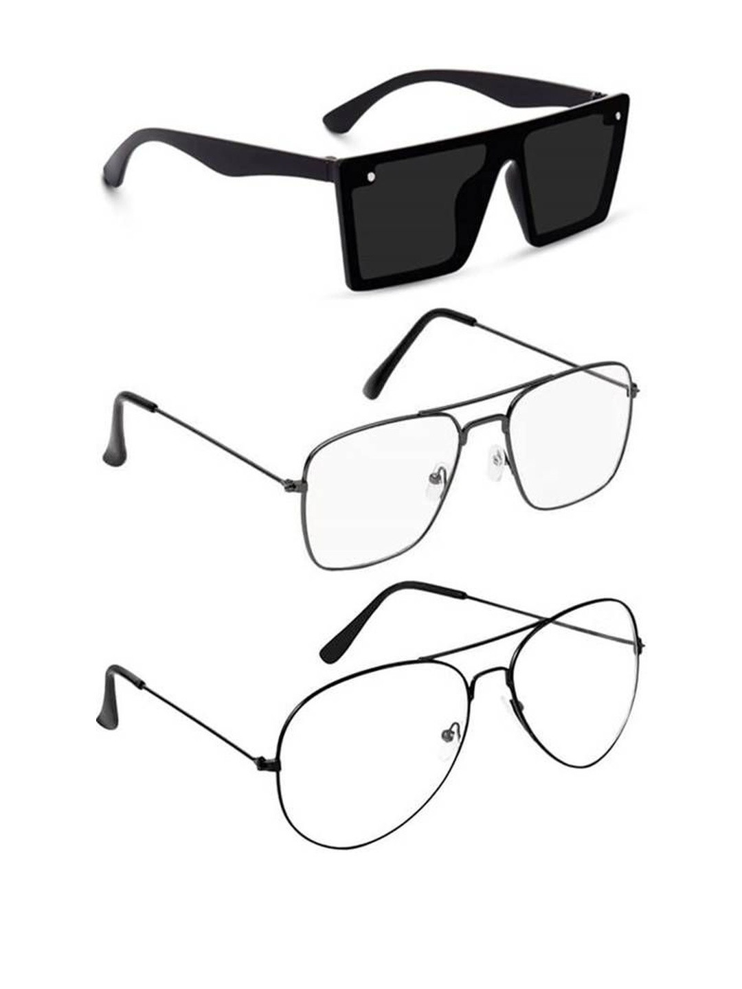 Arzonai Unisex 3 Pcs Black Sunglasses With UV Protected Lens