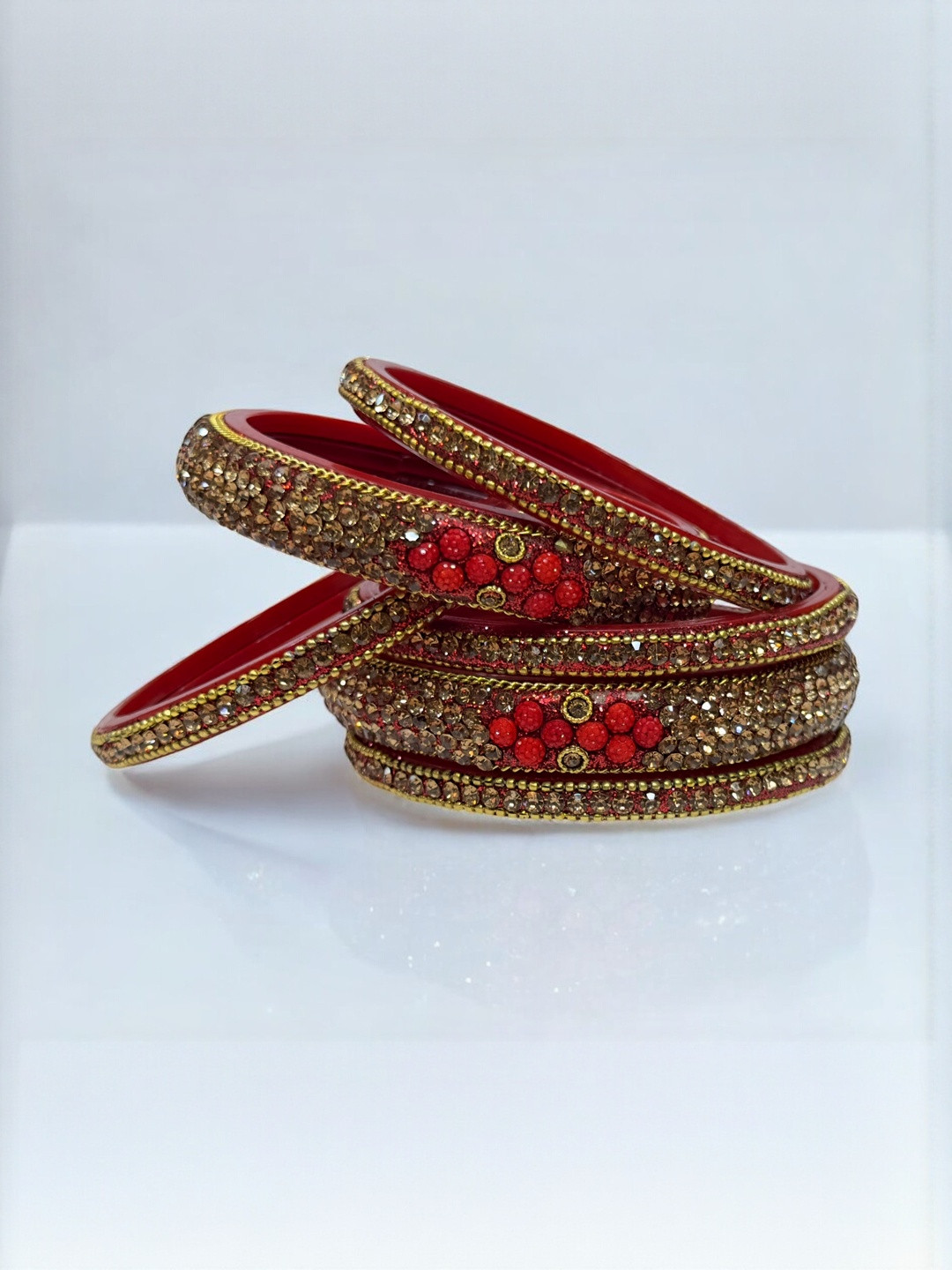 PRIYA KANGAN Set Of 6 Glass Bangle Set with Zircon Stone Work