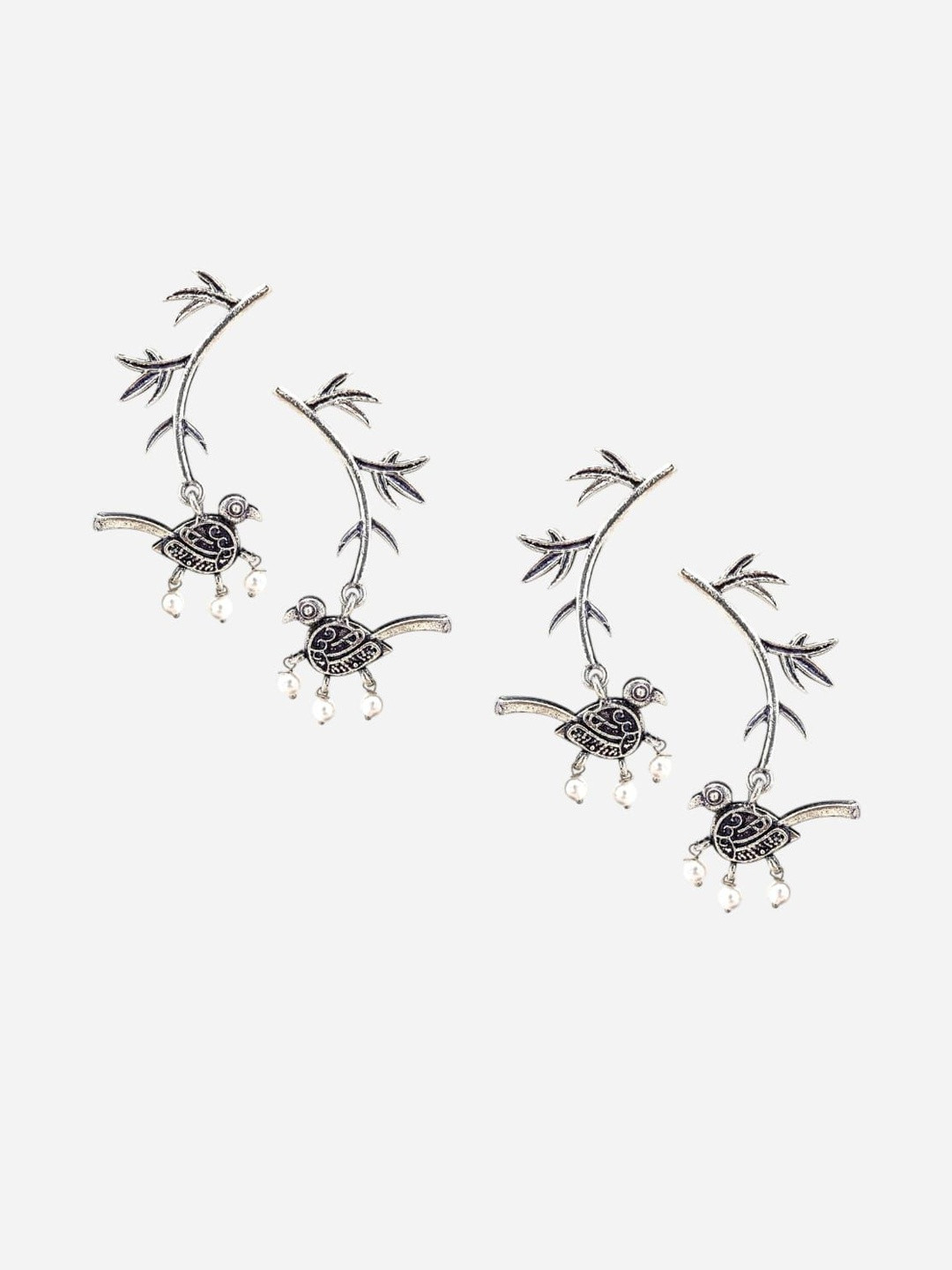 BFC - BUY FOR CHANGE Women Silver-Plated & White Alloy Artificial Beads Ear Cuff Earrings