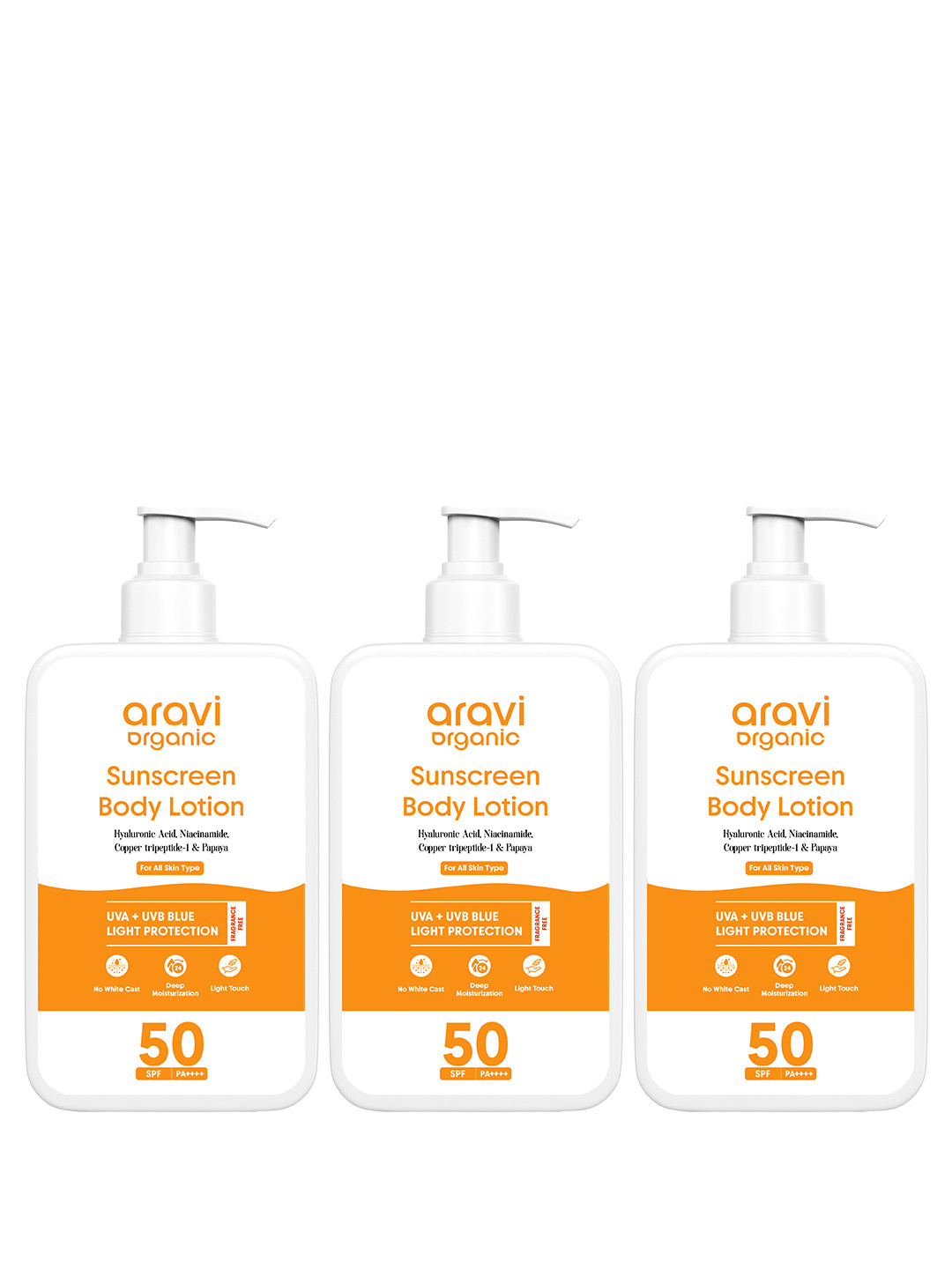 Aravi Organic Set Of 3 Sunscreen Body Lotion With SPF 50- 200 ml Each
