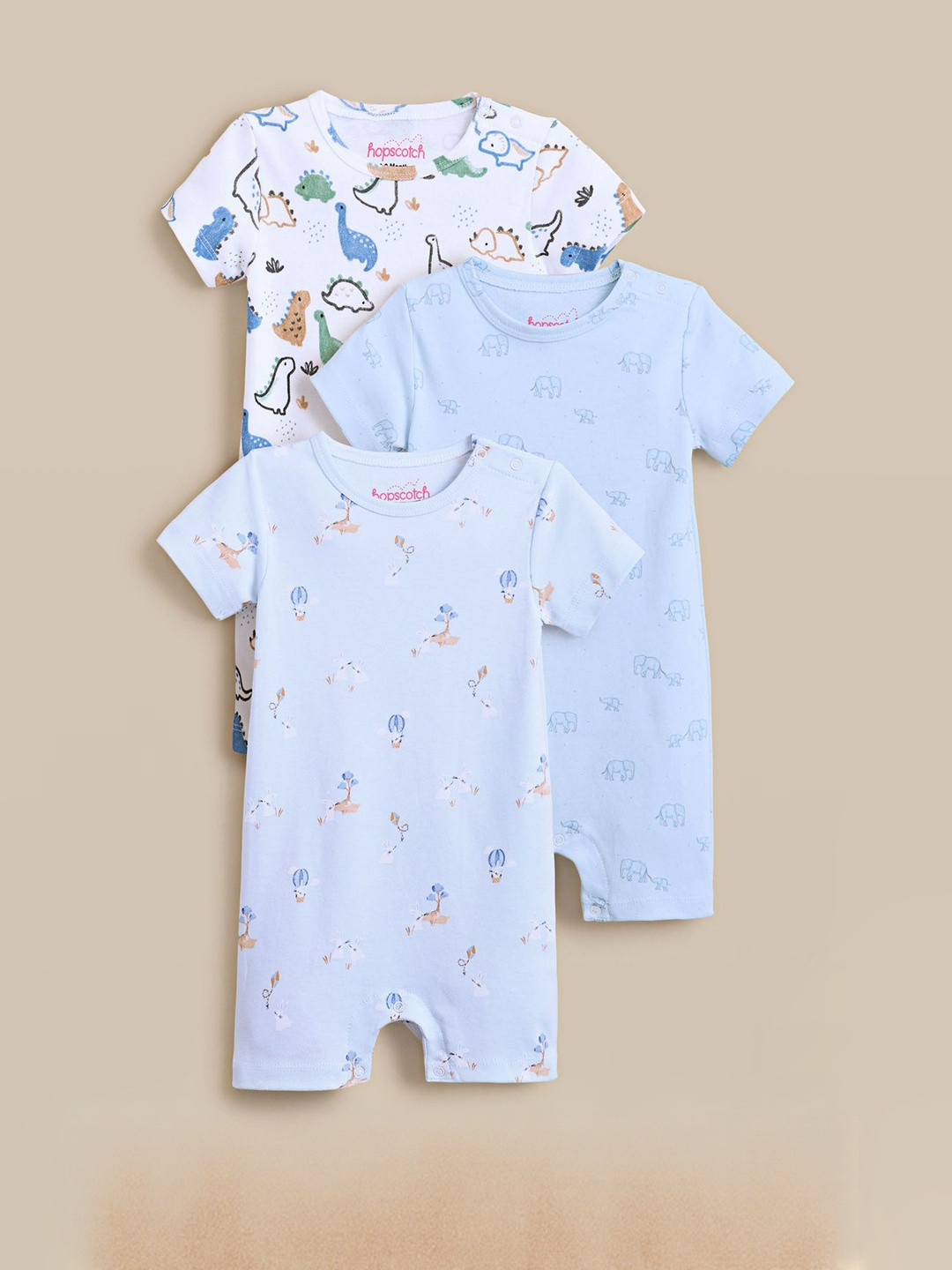Hopscotch Pack of 3 Organic Cotton Comfy Rompers