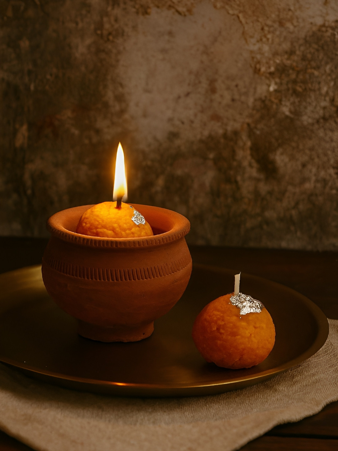 RANDOM Brown & Orange Matka-Laddoo Jasmine Fragrant Soy Wax Candle