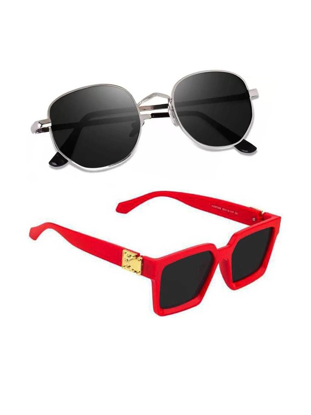 Arzonai Unisex Set of 2 Full Rim UV Protected Lens Square Sunglasses COMBO-006142