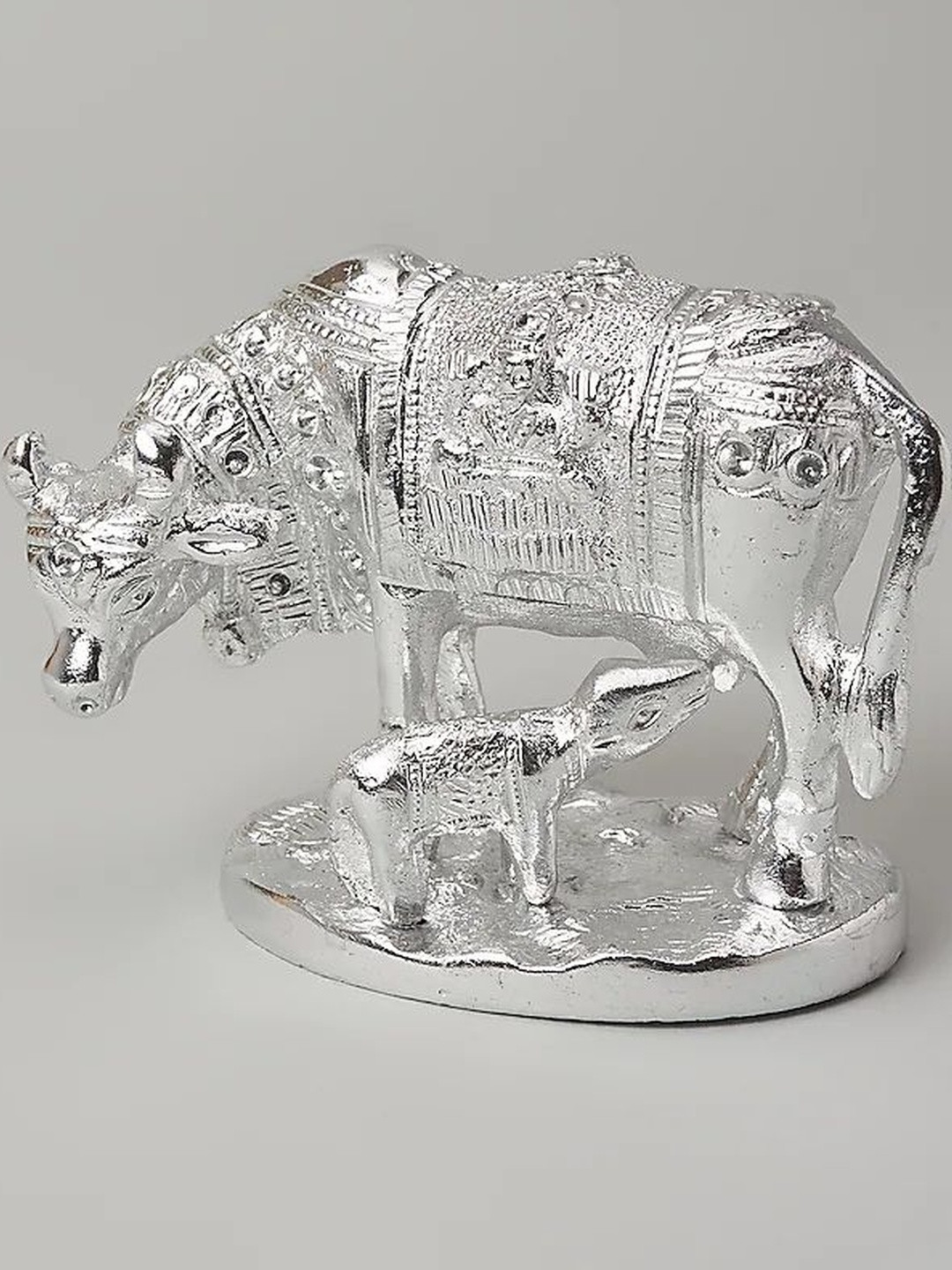 HOME DECOR BY ADITI Silver-Toned German Silver Fiber Nandi Idol