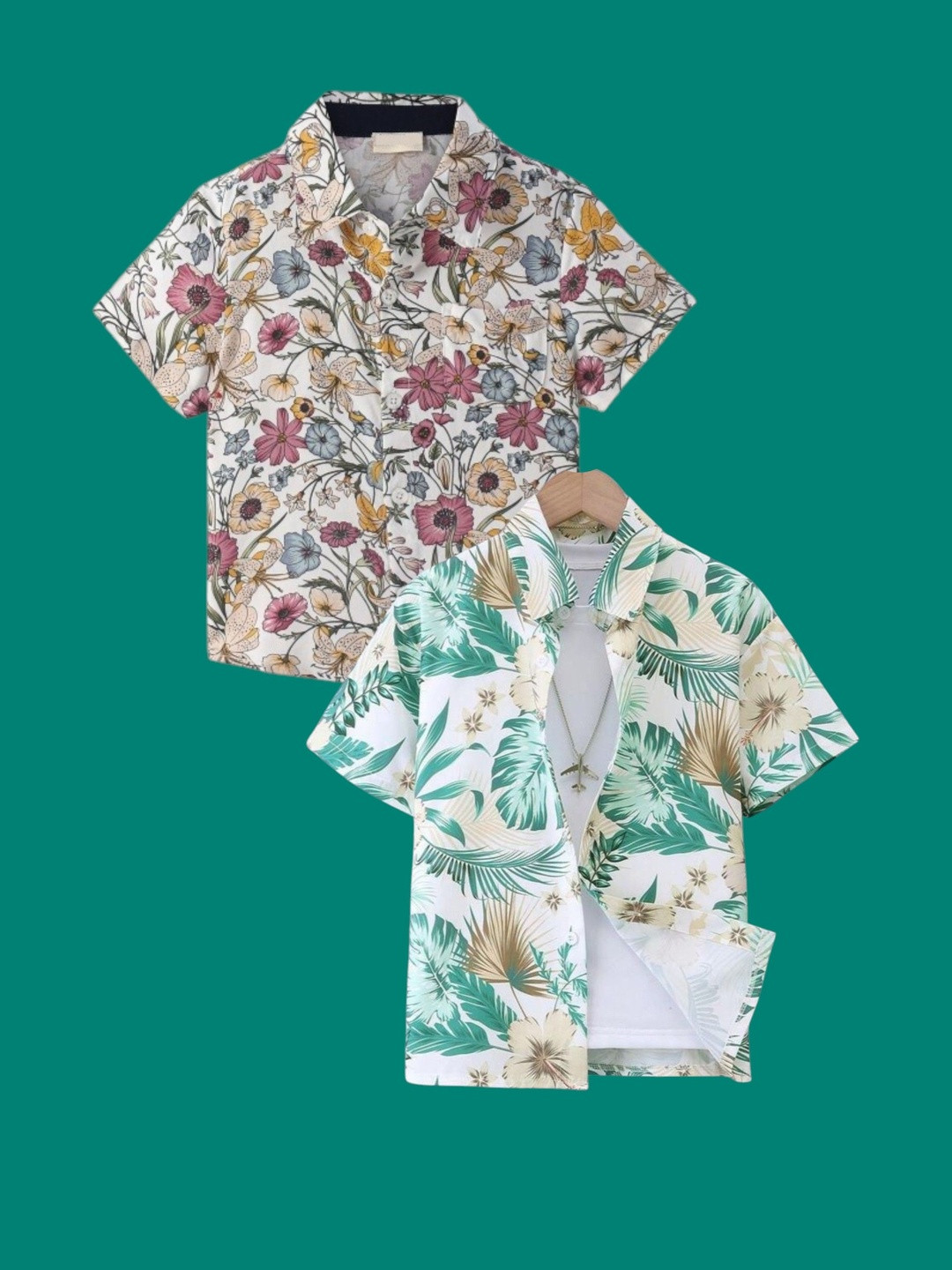 DUTT CREATION Boys Pack Of 2 Floral Printed Button-Down Collar Pure Cotton Formal Shirts