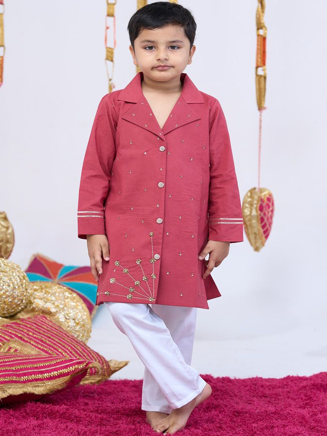 Vivedkids Boys Red Ethnic Kurta Trouser Set