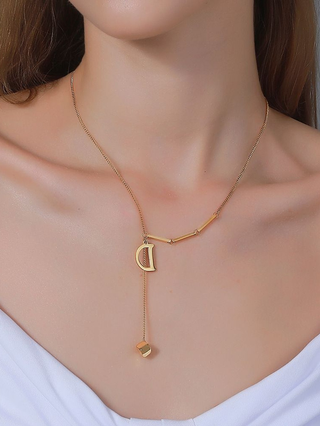 Arzonai Women Gold-Plated Letter D Necklace