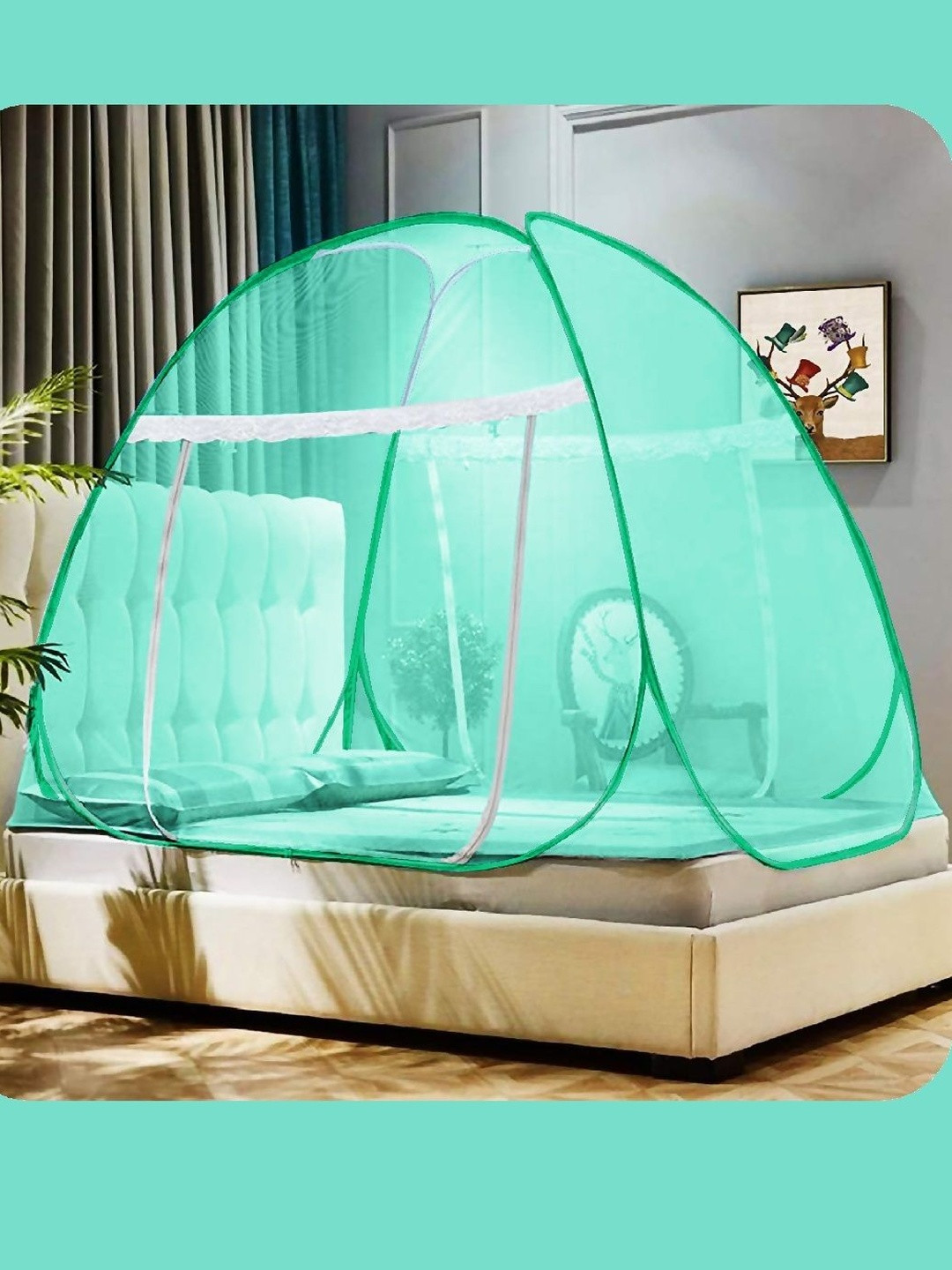 Aetrius Green Polyester Foldable Fabric King Size Bed Mosquito Net