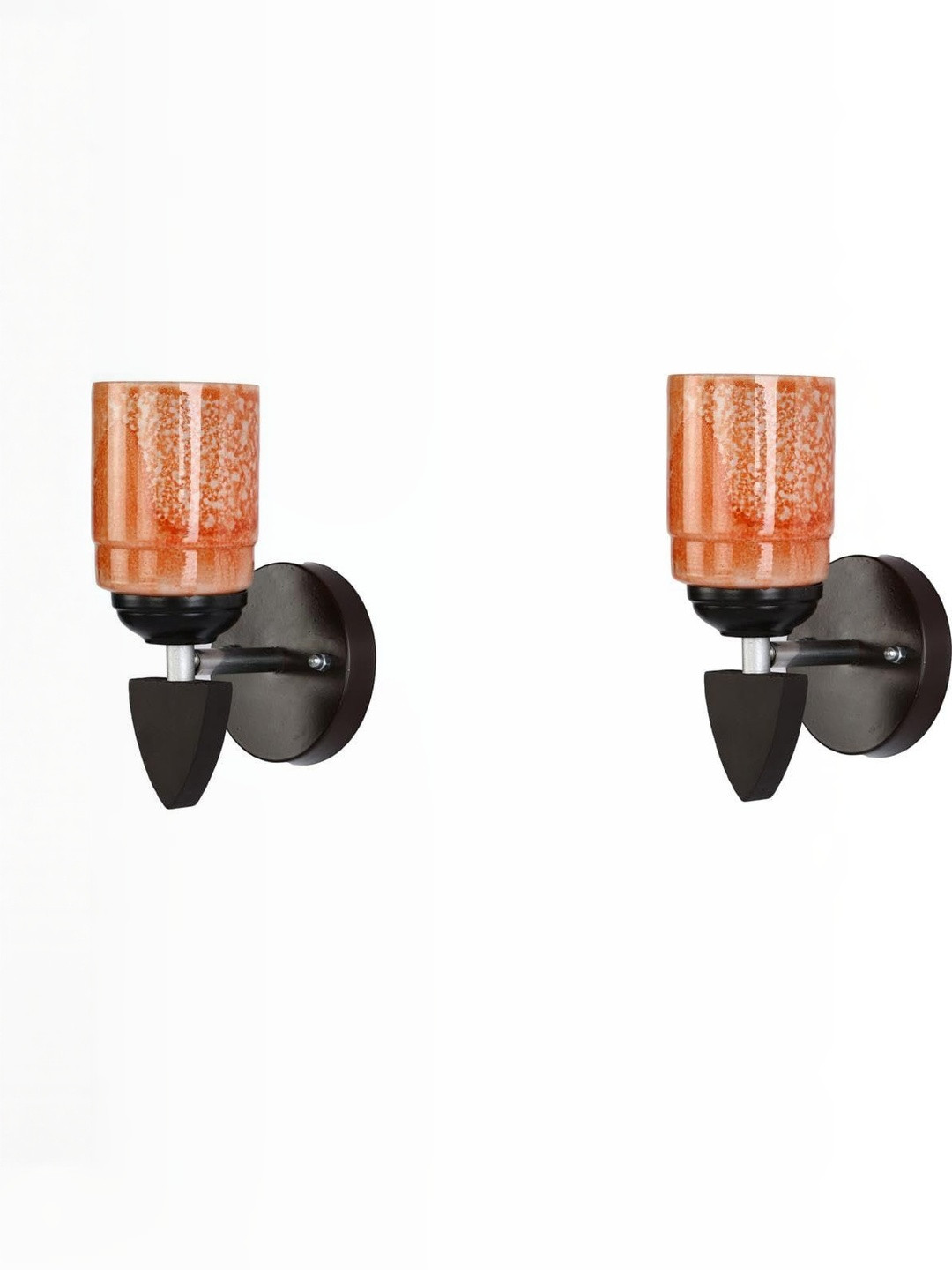 1ST TIME Set Of 2 Orange Glass Textured Cylinder Shaped Decorative Wall Lamp