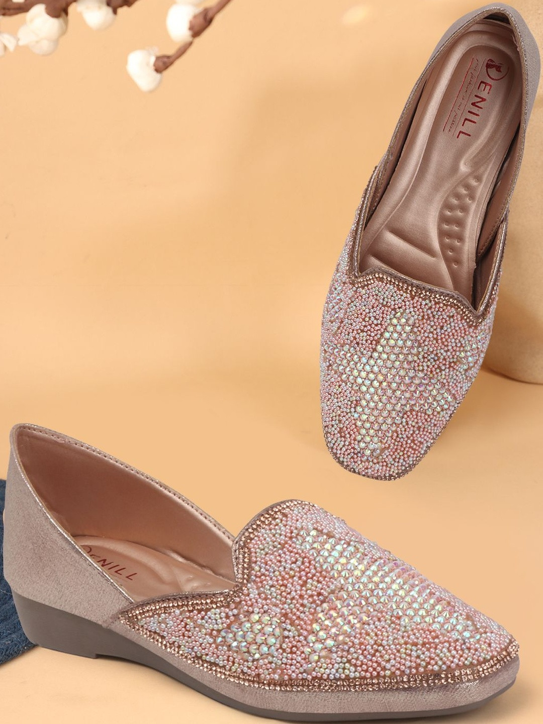 Denill Women Peach  Beads Embroidered Ballerinas