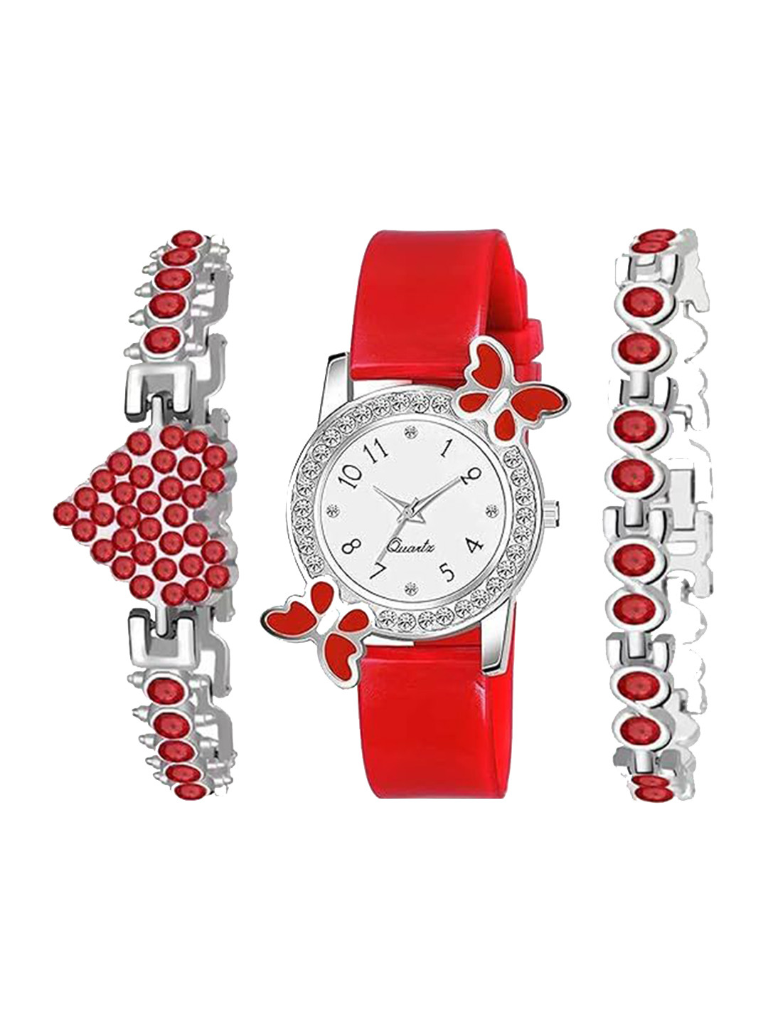 FROZIL Women Embellished Dial & Straps Analogue Watch & 2 Bracelet BFLY-HEART-BR-RED