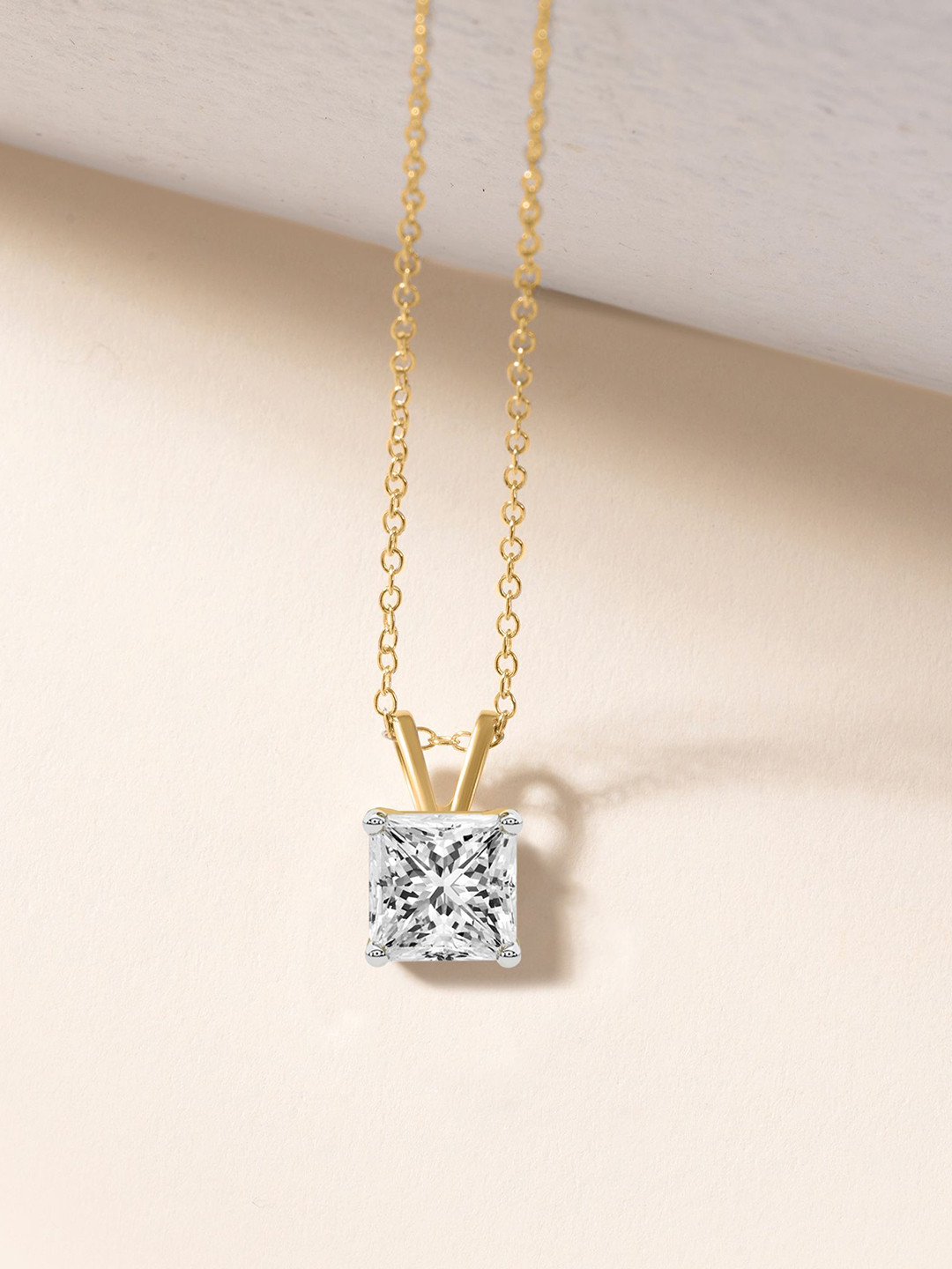 Sparkles 14Kt Gold Prong Princess Pendant With 0.5 Carat Lab Grown Diamond - 0.6gm