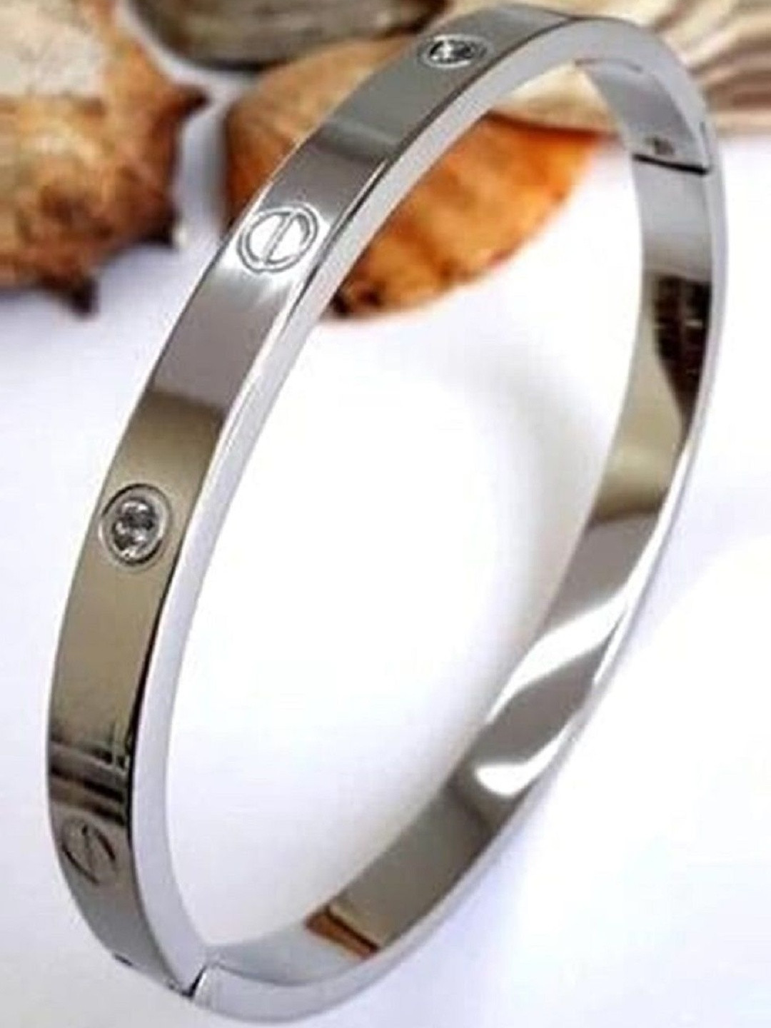 Elite creation Unisex Stainless Steel Silver-Plated American Diamond Studded Bracelet