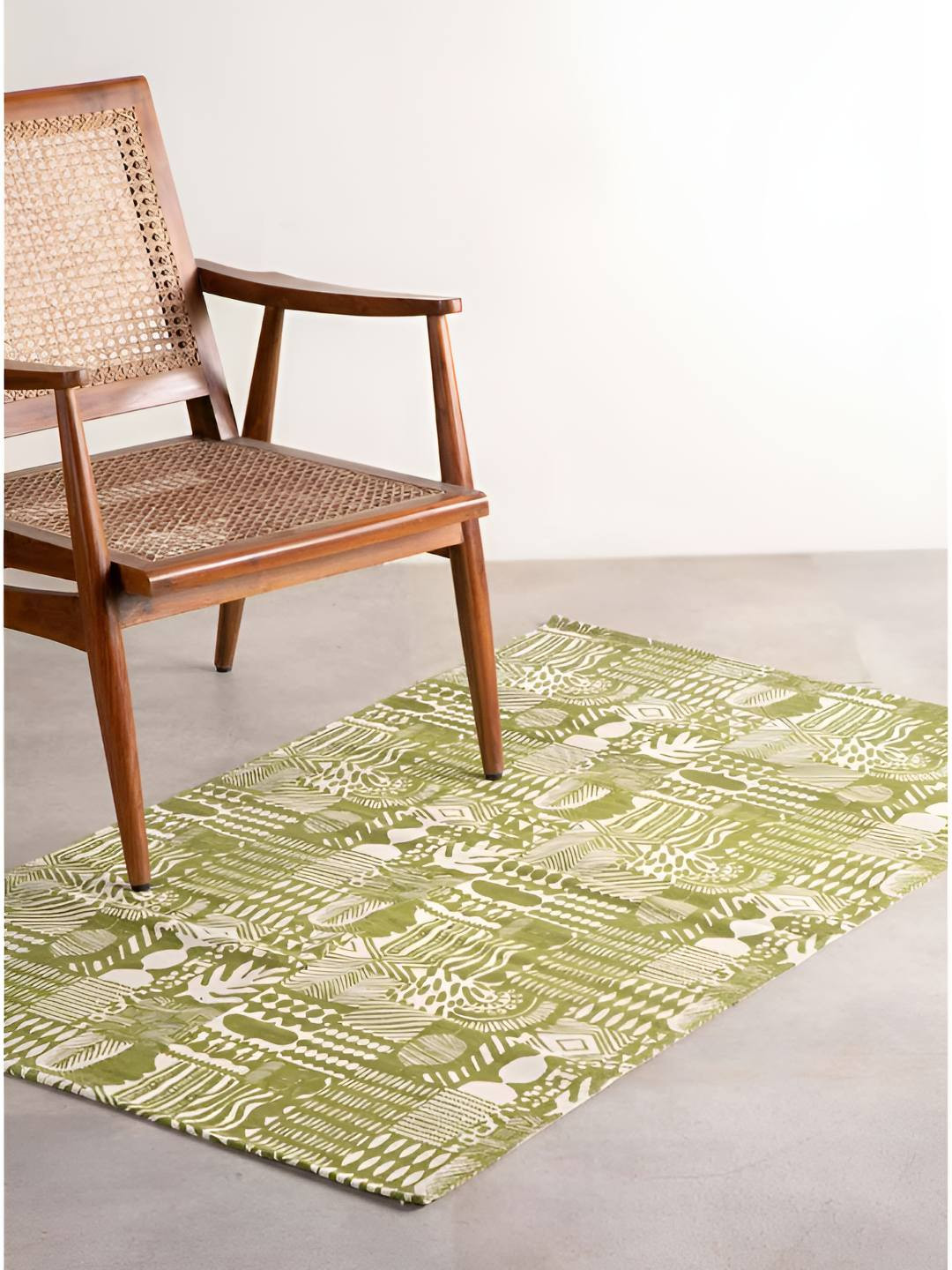 FREEDOM TREE Green & White Printed Pure Cotton Rug