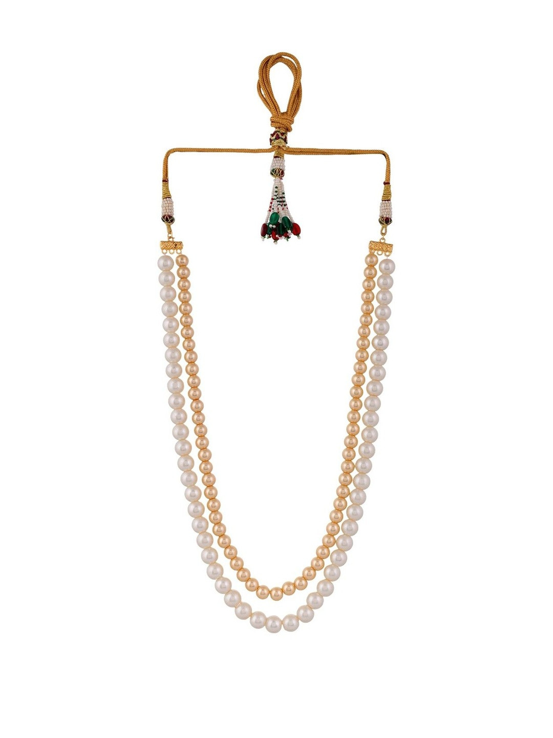 DressBerry Women White Gold Plated Artificial Beaded Double Line Necklace