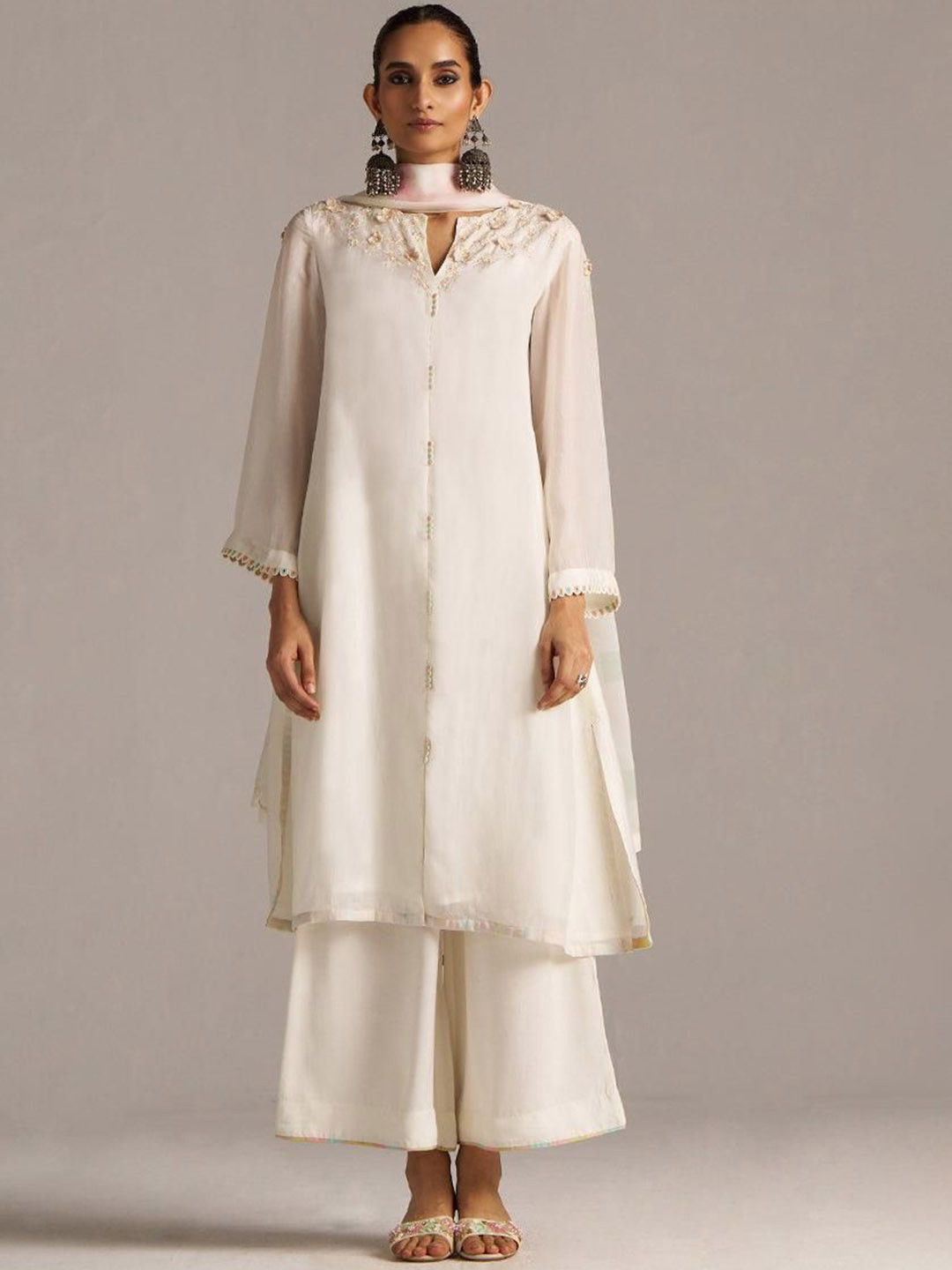 Ganga Women Solid Embroidered Kurta with Palazzo & Dupatta