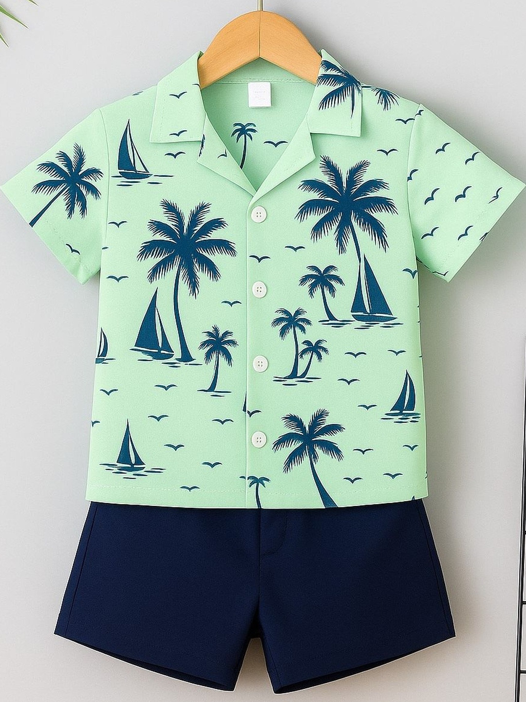 KAVYA FASHION Boys Pista Shirt Collar Organic Cotton Casual Clothing Set