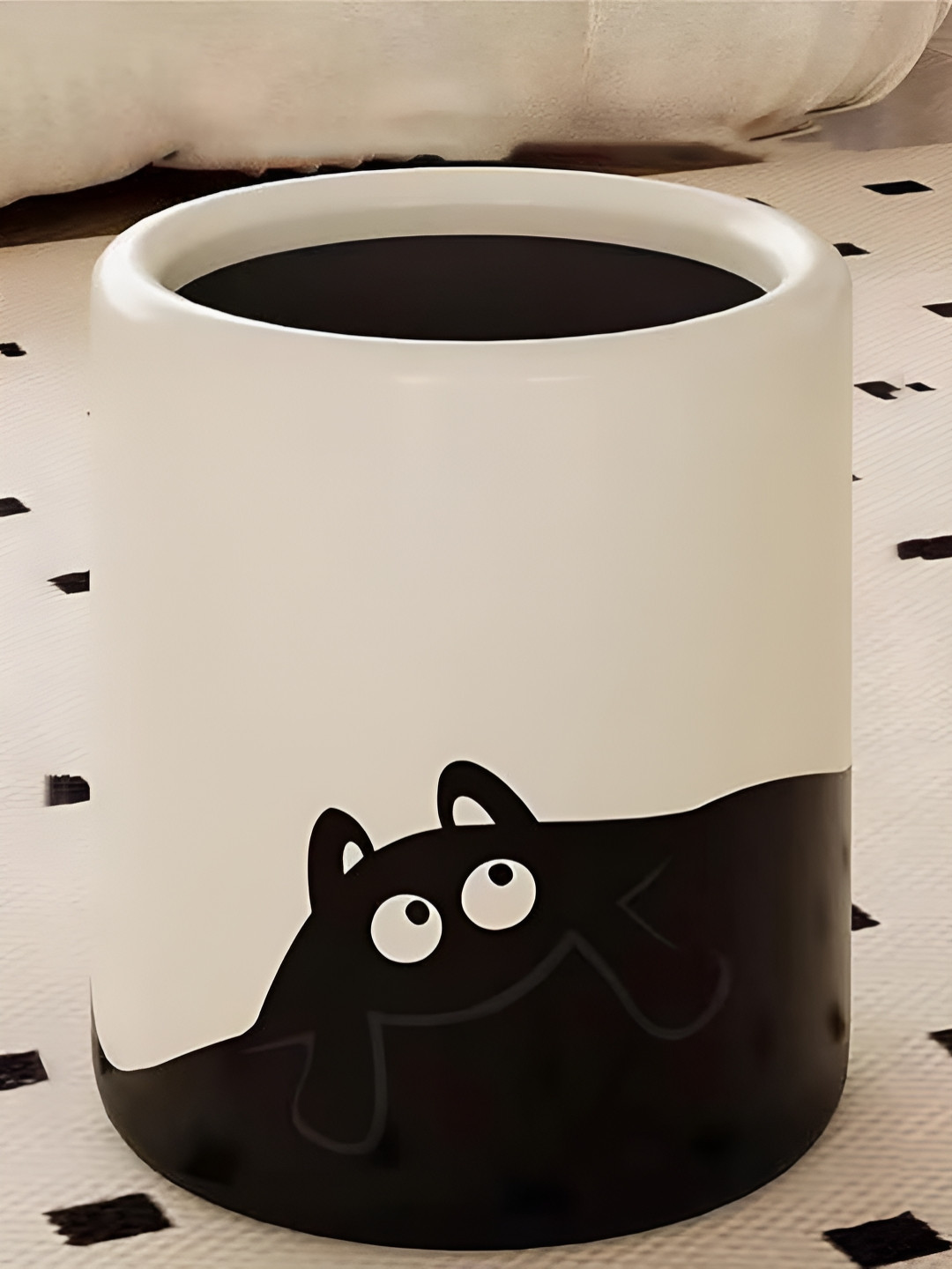 HOUSE OF QUIRK White & Black Printed Swing DustBin - 12 L