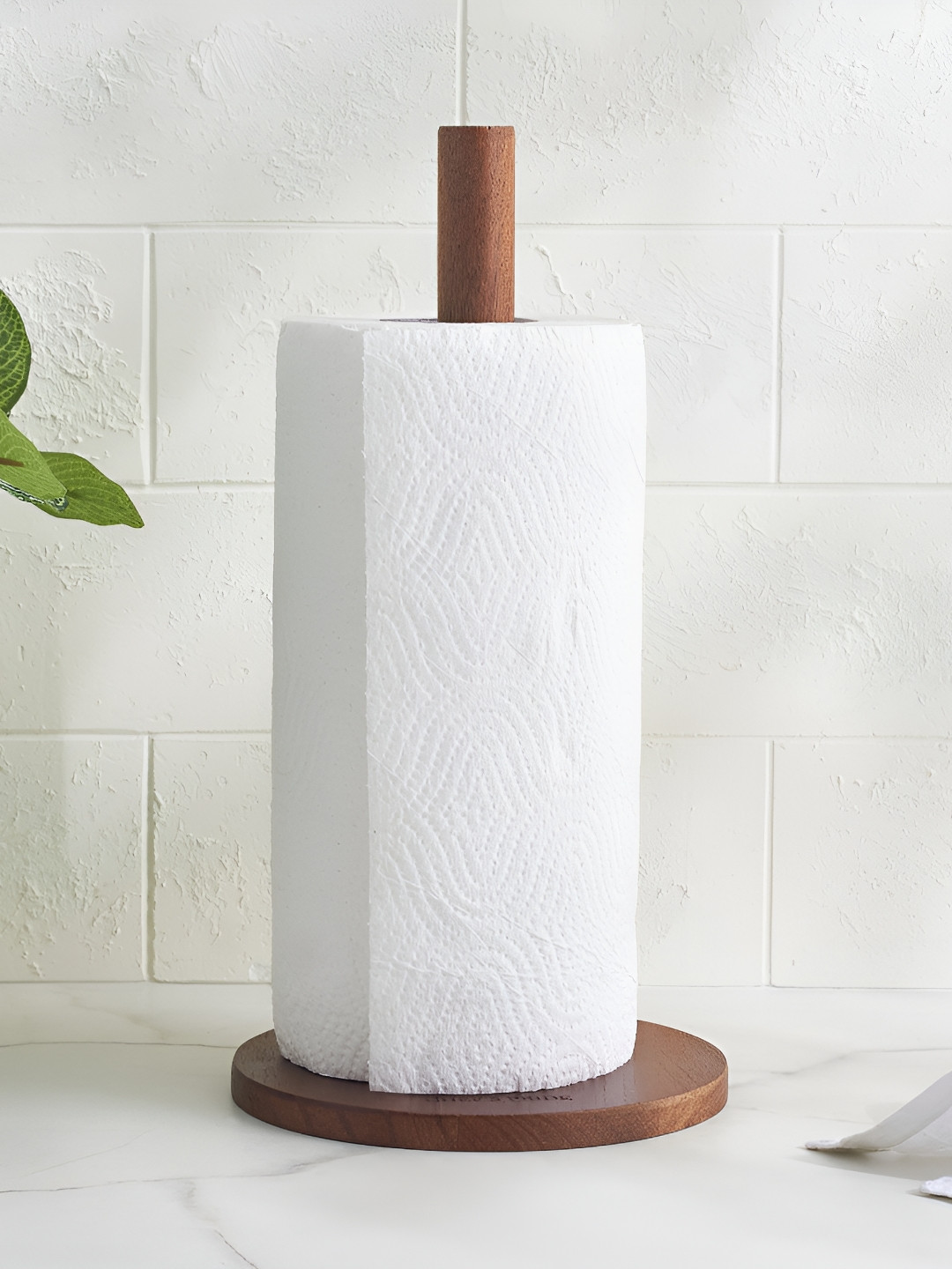 Home Centre Brown Wooden Kitchen Roll Holder