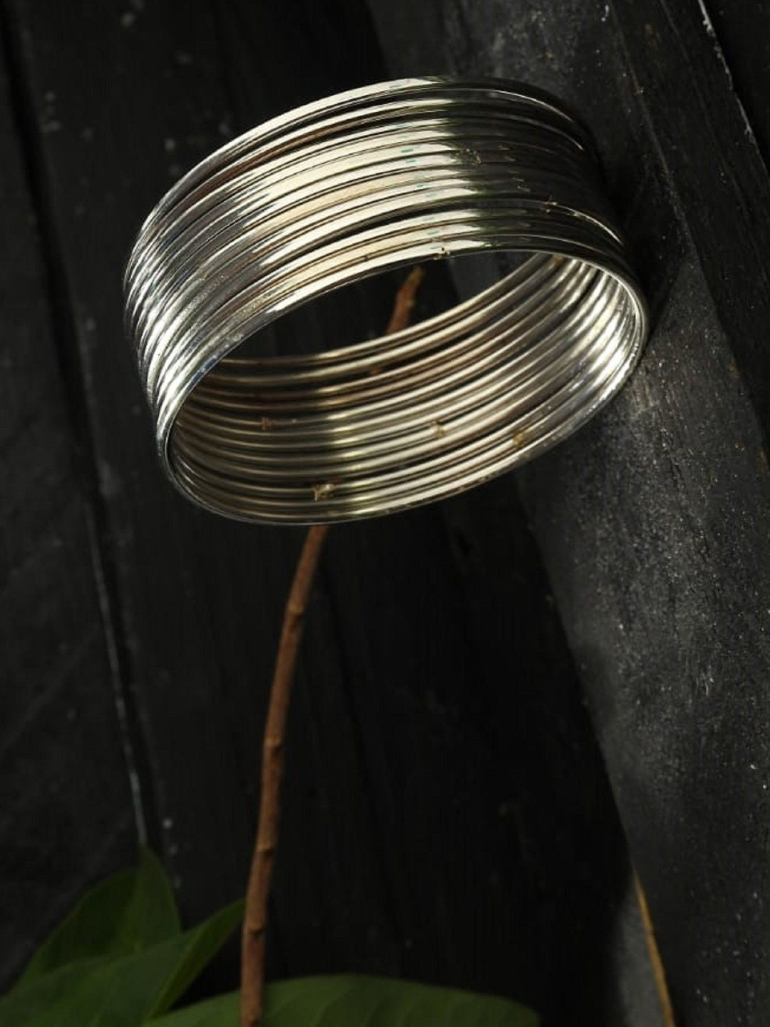 JOHARKAMAL Set Of 12 Metallic-Plated Oxidised Bangles