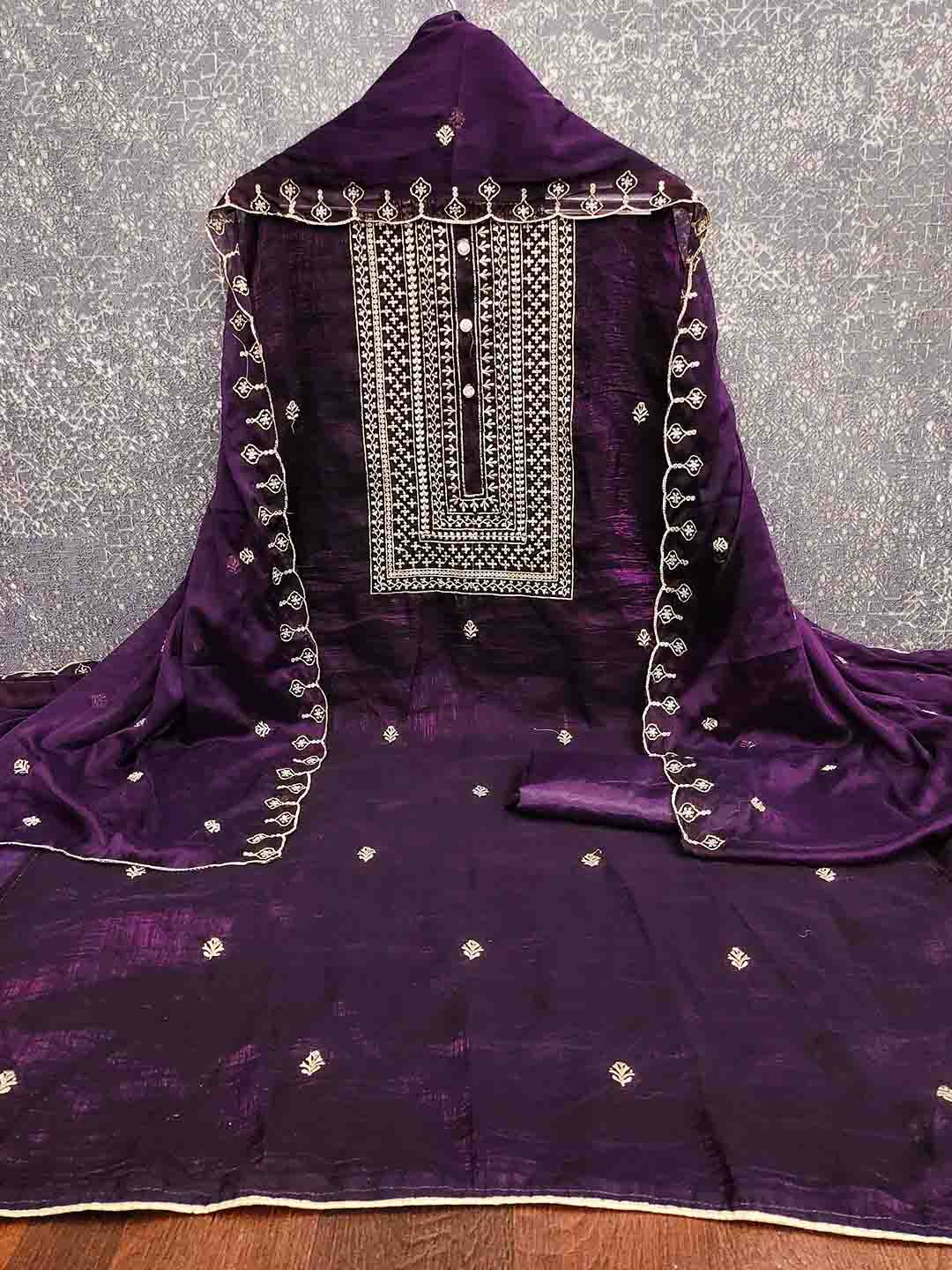 Maroosh Floral Embroidered Sulk Zari Unstitched Dress Material