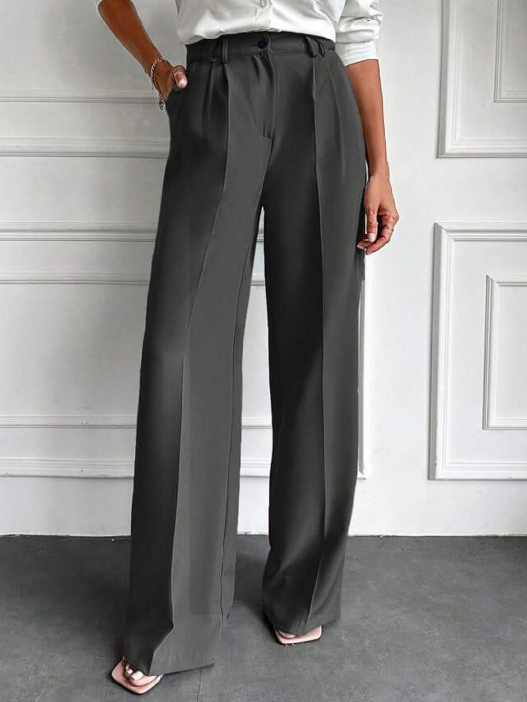 BROADSTAR Women Smart Loose Fit High-Rise Easy Wash Pleated Korean Pants