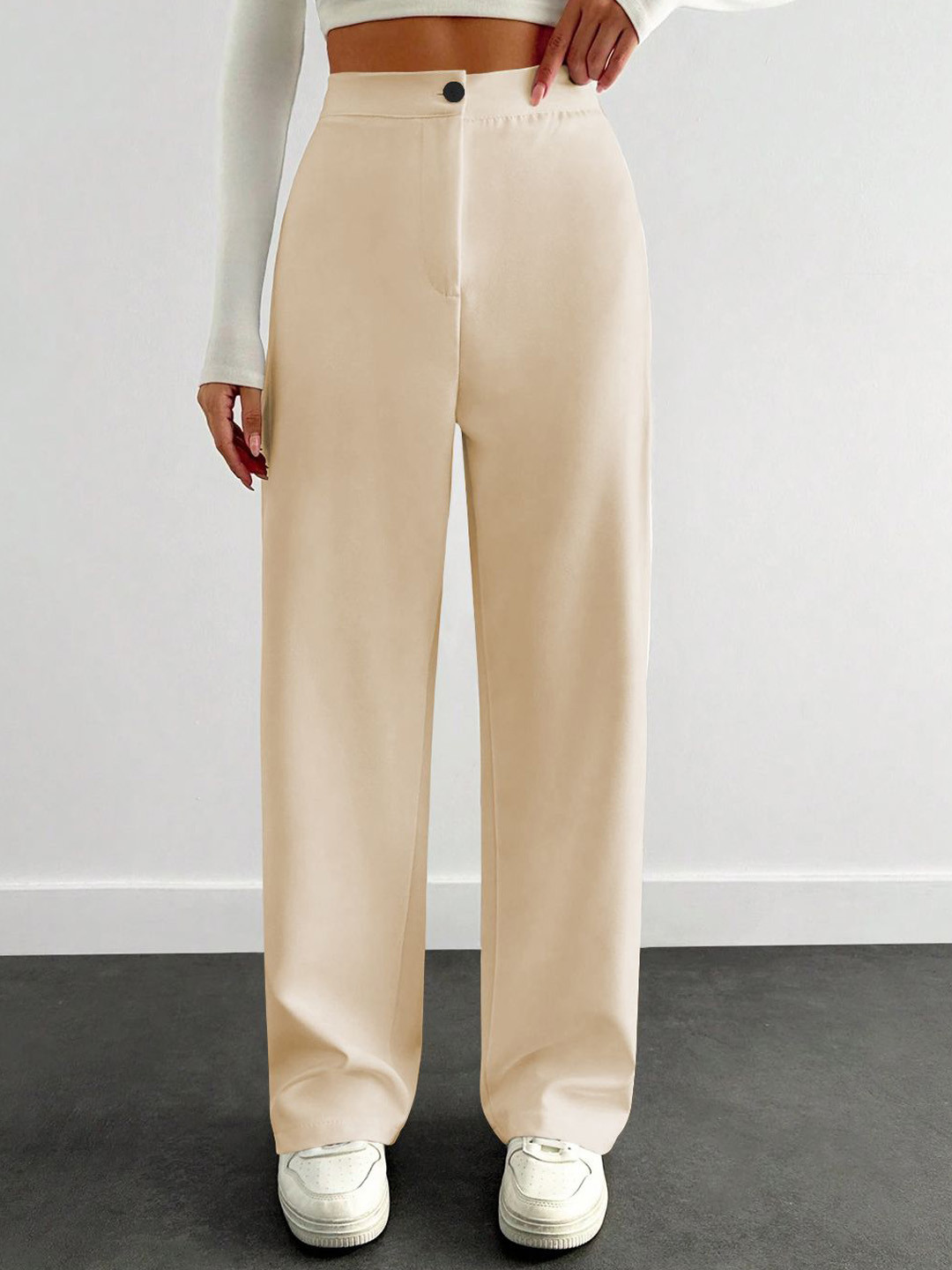 BAESD Women Relaxed Straight Leg High-Rise Trousers