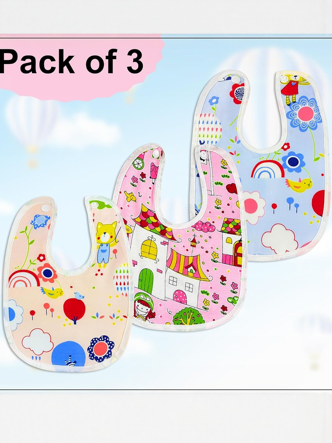 DESNUDA Unisex Pack of 3 Cute Print Baby bibs Waterproof Bibs for Infant to Toddler