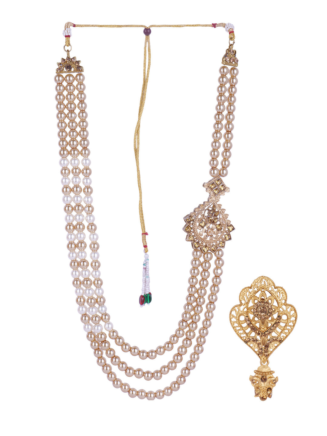 JIYANSHI FASHION Men Gold-Plated Pearl Beaded Necklace & Brooch