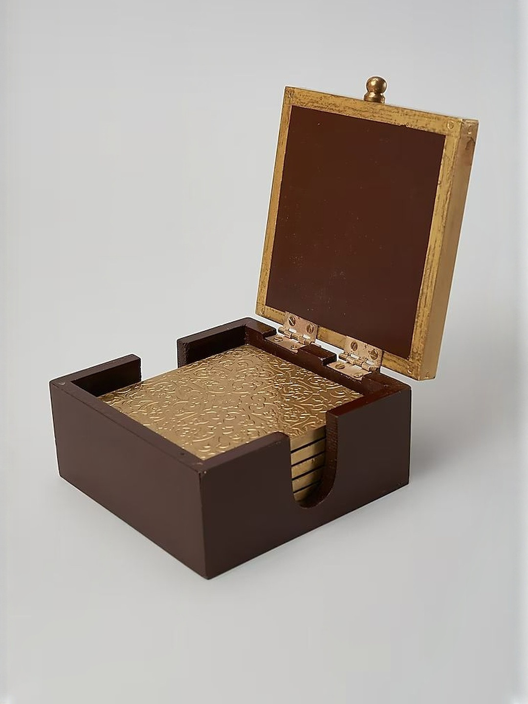 HOME DECOR BY ADITI Brown Wooden Box Coaster Set