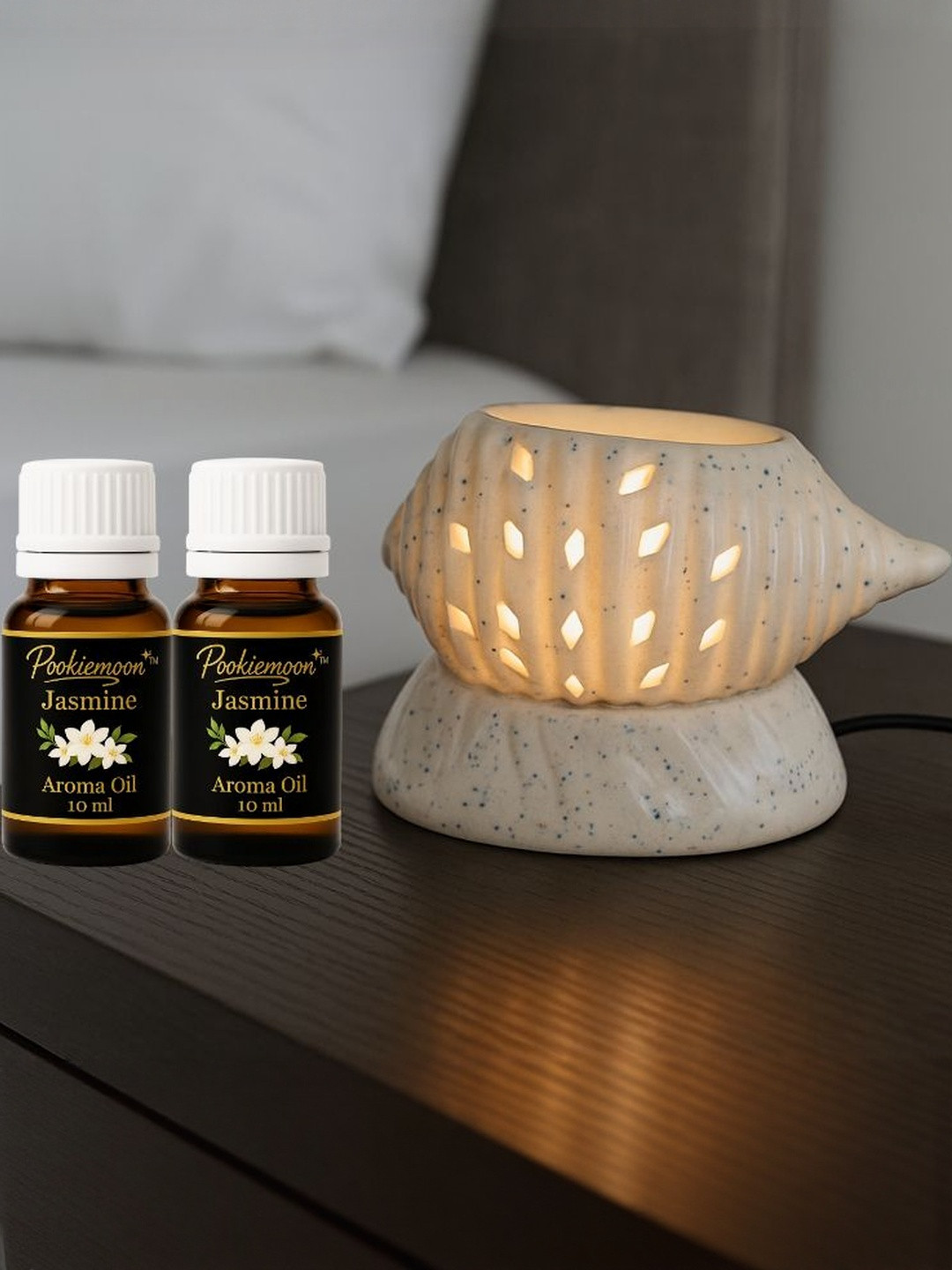 Pookiemoon Shank Ceramic Electric Aroma Diffuser With 2 Mogra Aroma Oils 10ml Each