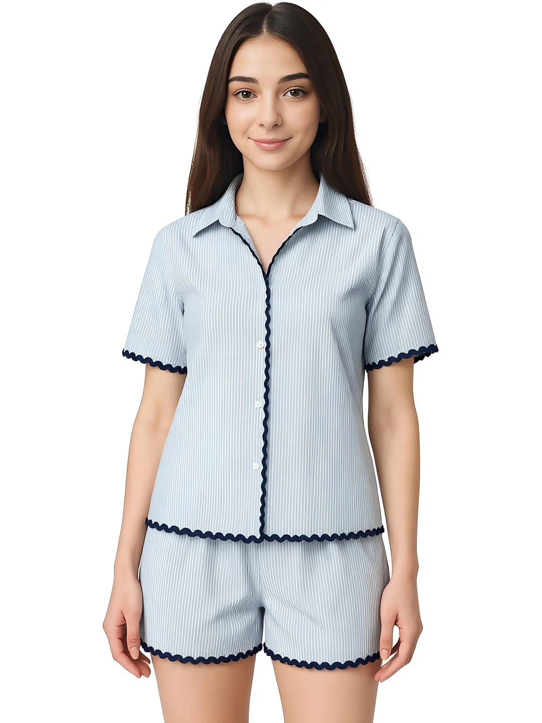 DressBerry Women Striped Contrast Lace Lace Trim Co-Ords Set