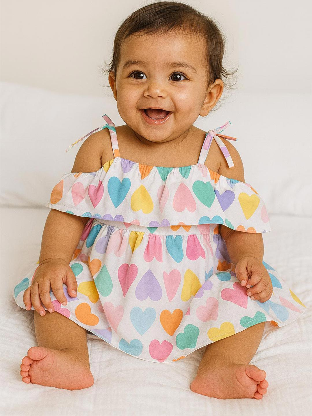 MeeMee Girls Printed Off-Shoulder Cold-Shoulder Sleeves Fit and Flare Dress
